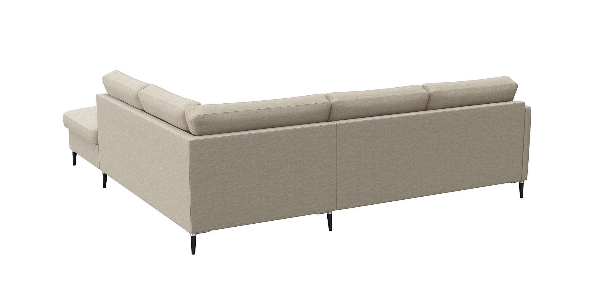 FLEXLUX Hoekbank Fiore, L-vorm smalle armleuningen, aluminium/zwarte poten, bxd 234x225 cm, koudschuim in de zitting