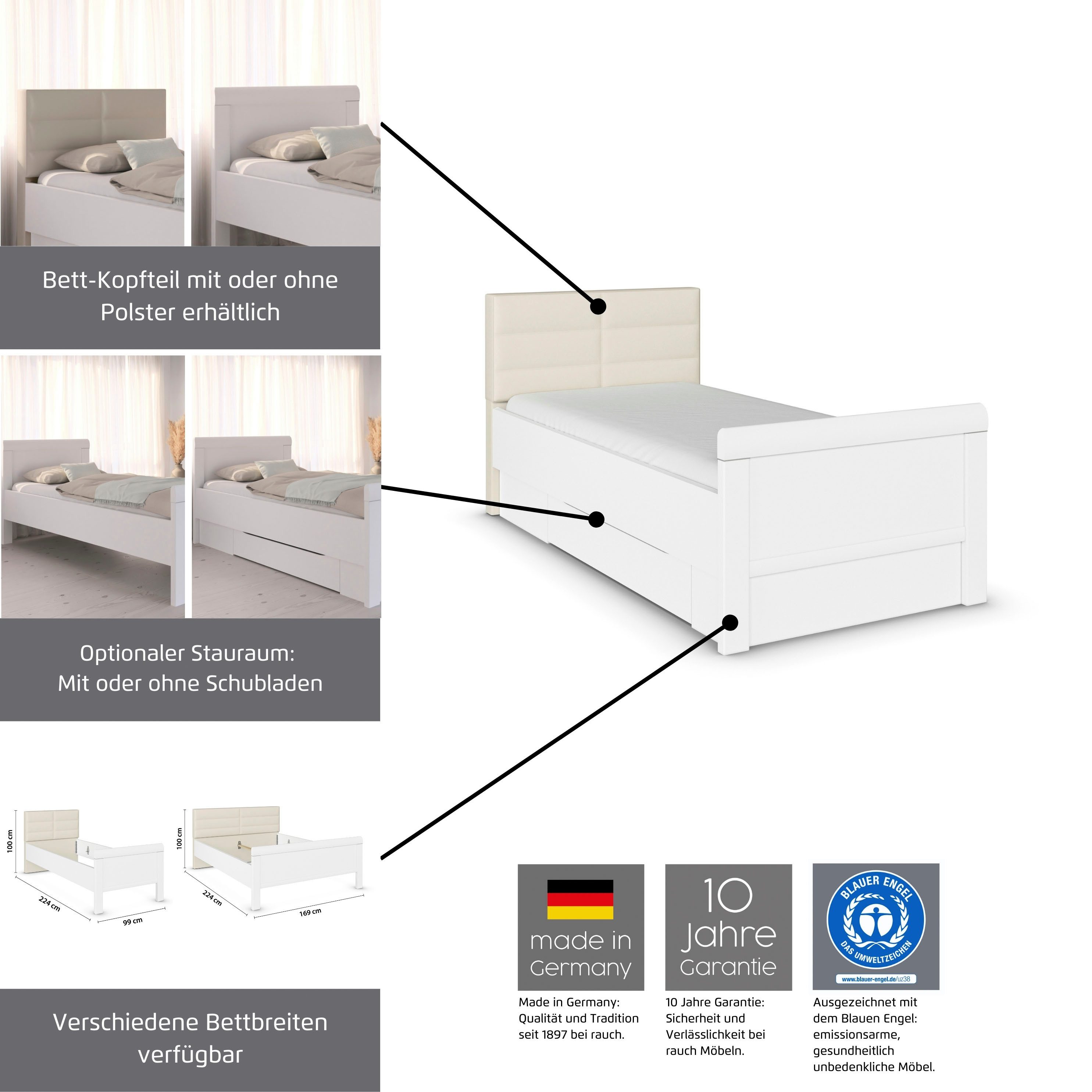 rauch Bed Eenpersoons Stollenbed EVELYN in comfortabele hoogte van houtmateriaal in elegante stijl made in germany