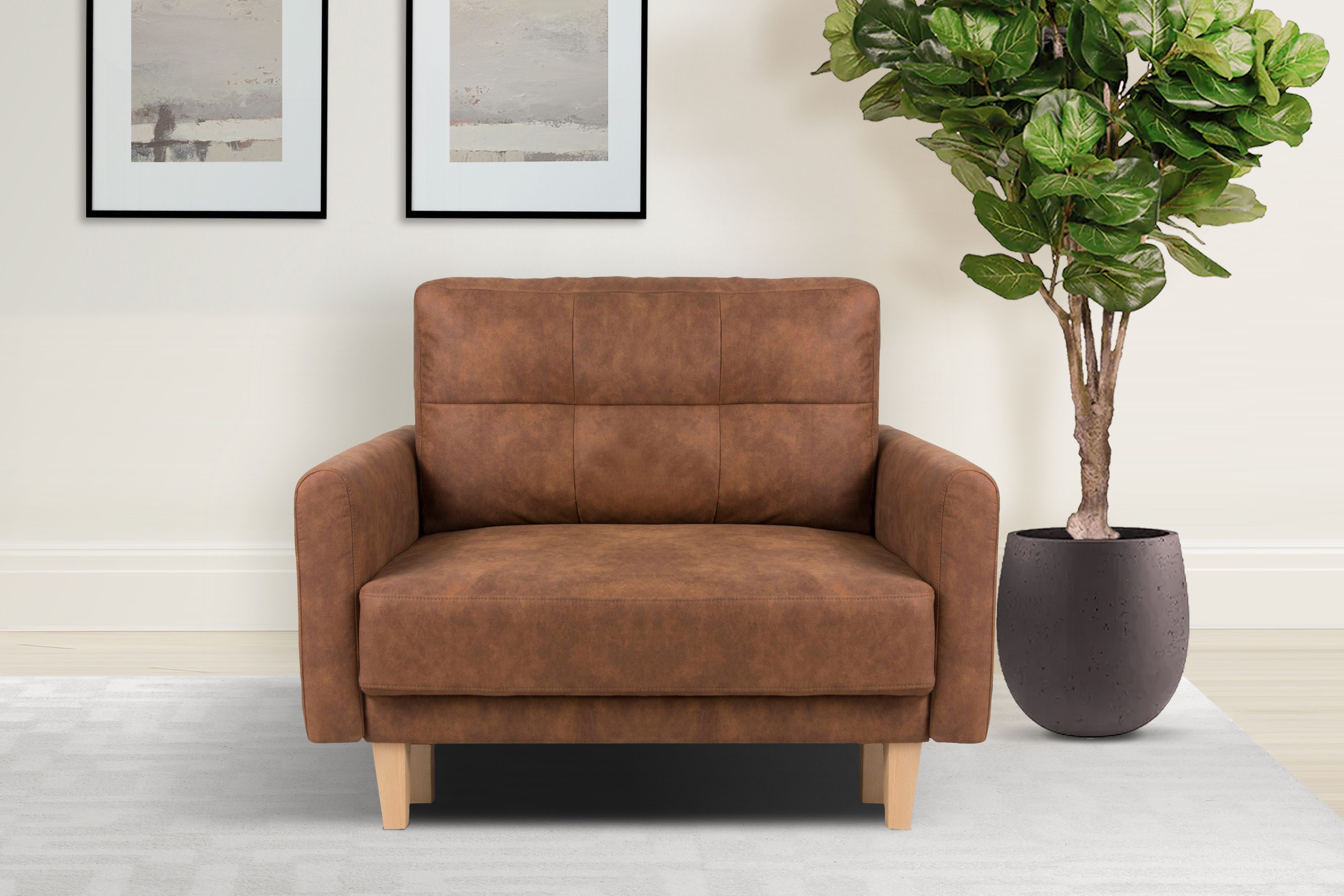 Home affaire Fauteuil TRIPLO relaxstoel met golfondersteuning, afmetingen B/D/H: 95/100/89 cm fauteuils maat Luxe-microvezel vintage-look bruin
