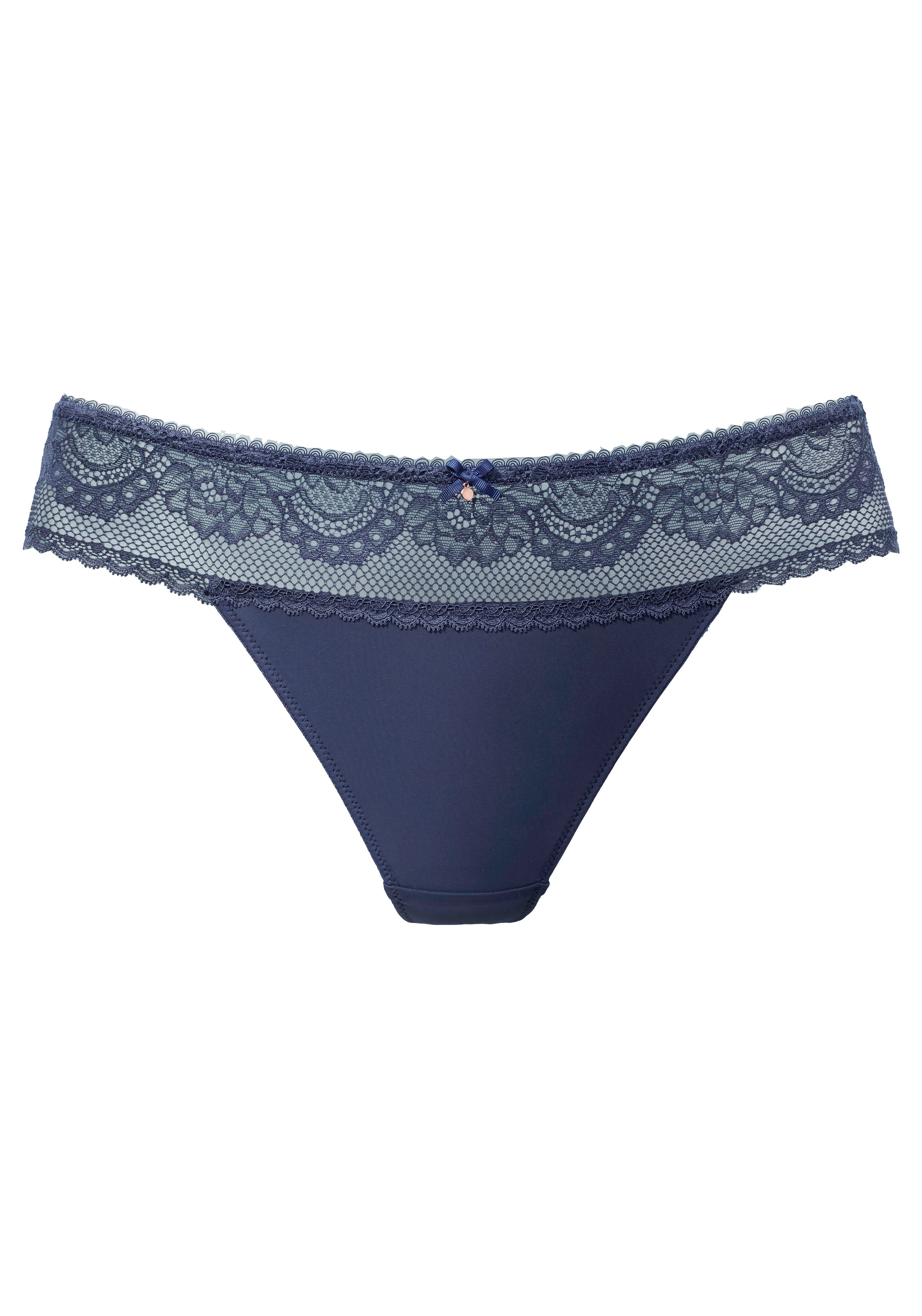 Lascana High-waist-string met brede band van bloemige kant