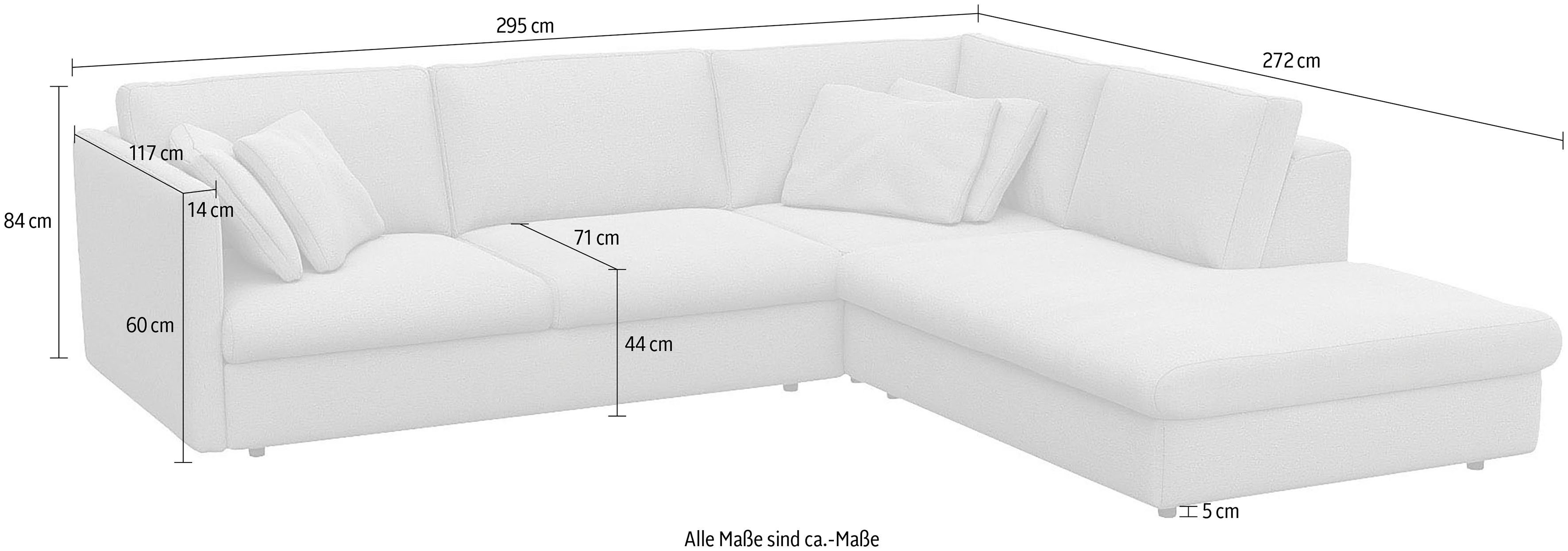 FLEXLUX Hoekbank Lovane, elegant en tijdloos, comfortabel, L-vorm Zacht en zeer comfortabel, grote zitdiepte op koudschuim, inclusief sierkussen