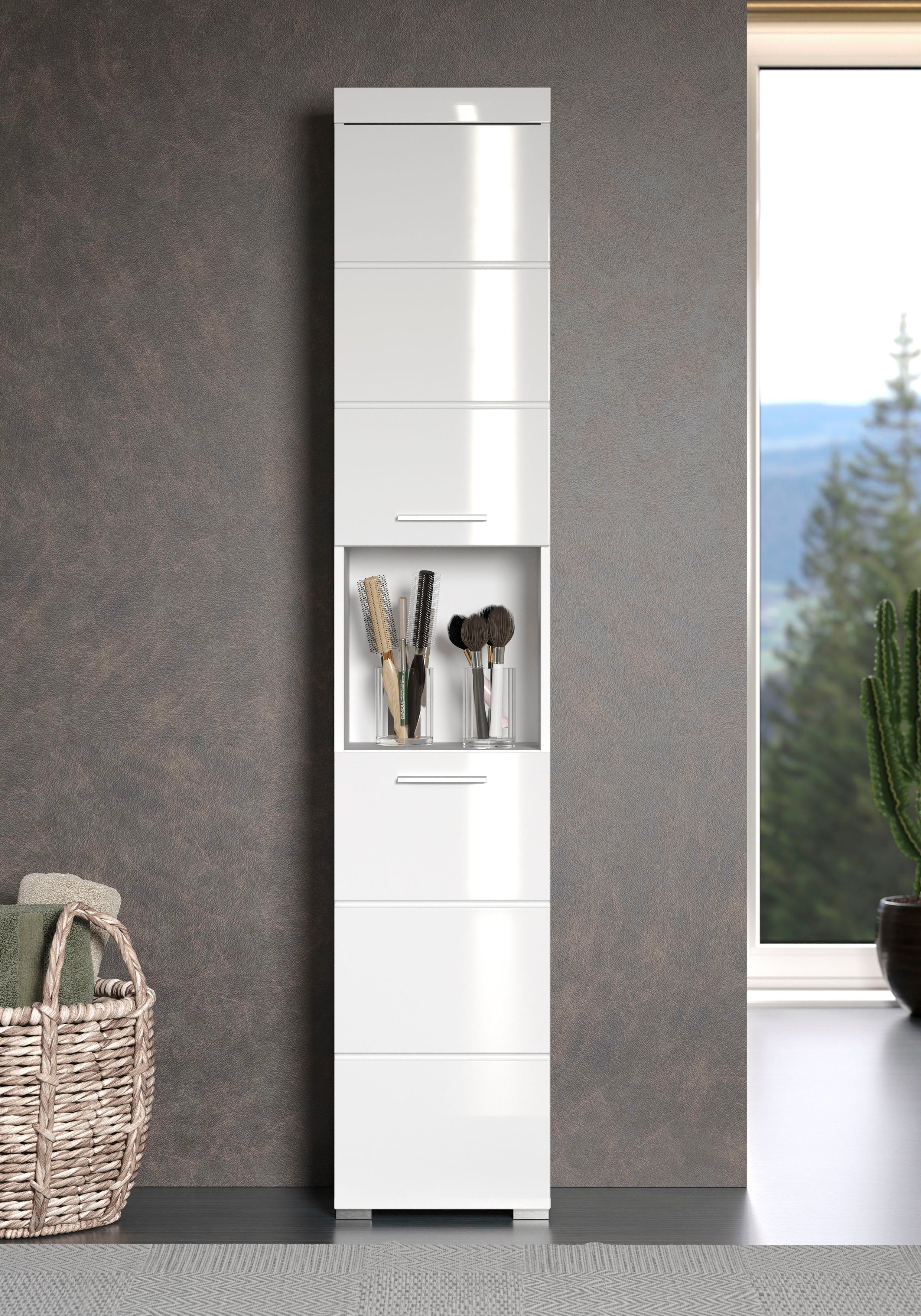 INOSIGN Hoge kast Avena Badkamer hoge kast met open vak, 2 deuren en 2 planken
