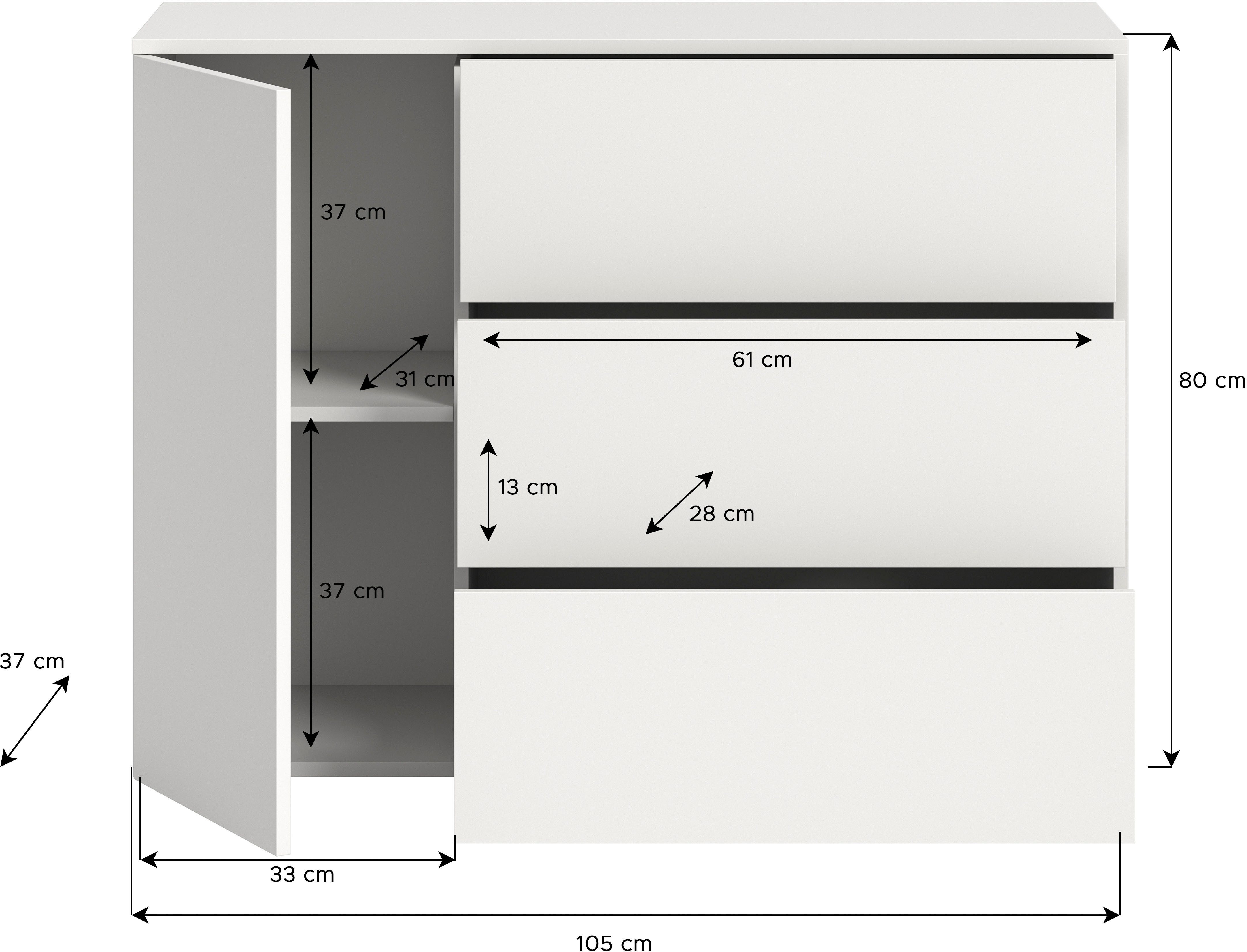 INOSIGN Dressoir Zolder, breedte 105 cm, push-to-open, 1 deur, 3 lades