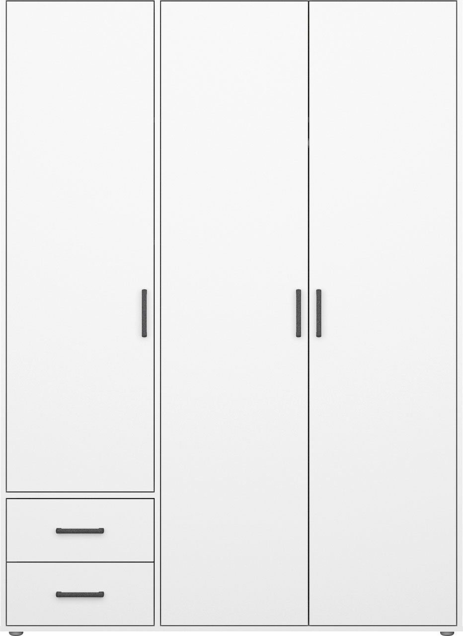 rauch Draaideurkast Voyager, kledingkast met buitenladen, garderobe moderne grepen in grijs metallic met buitenlades made in germany