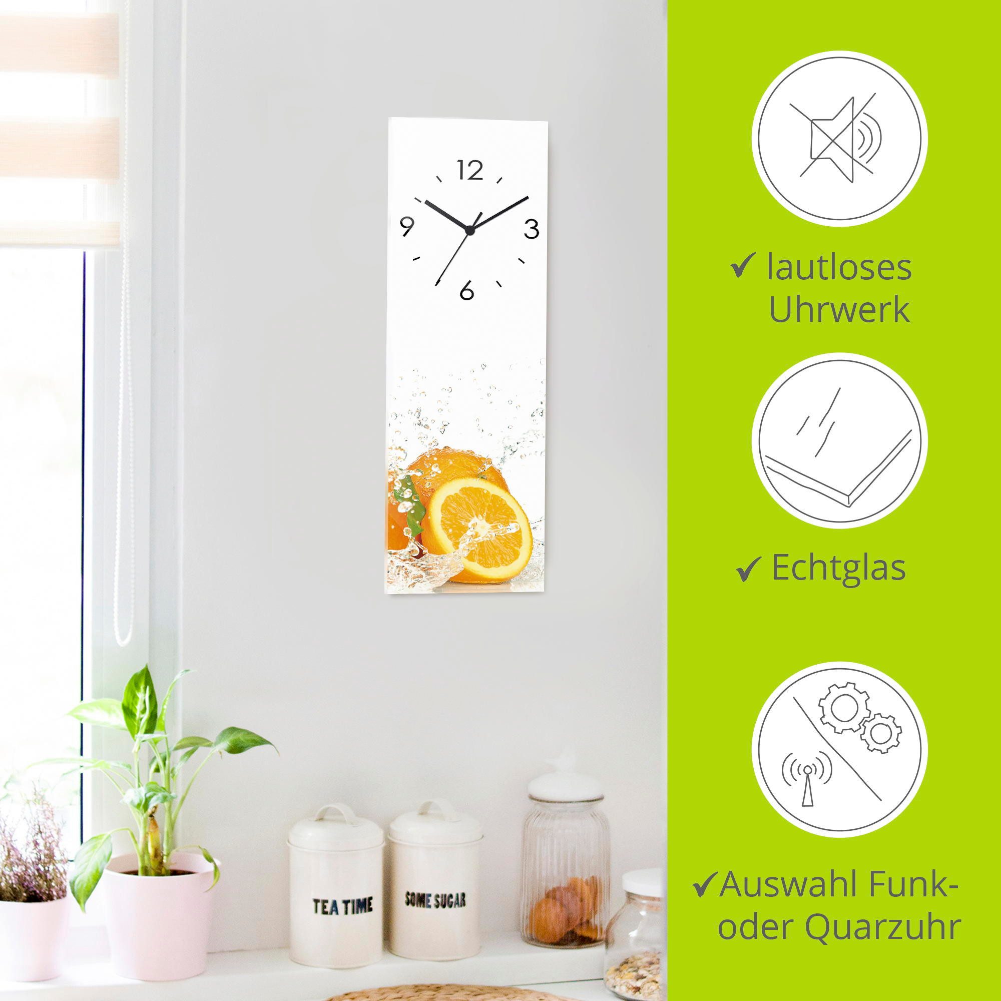 Artland Wandklok Orange met spatwater optioneel verkrijgbaar met kwarts- of radiografisch uurwerk, geruisloos zonder tikkend geluid