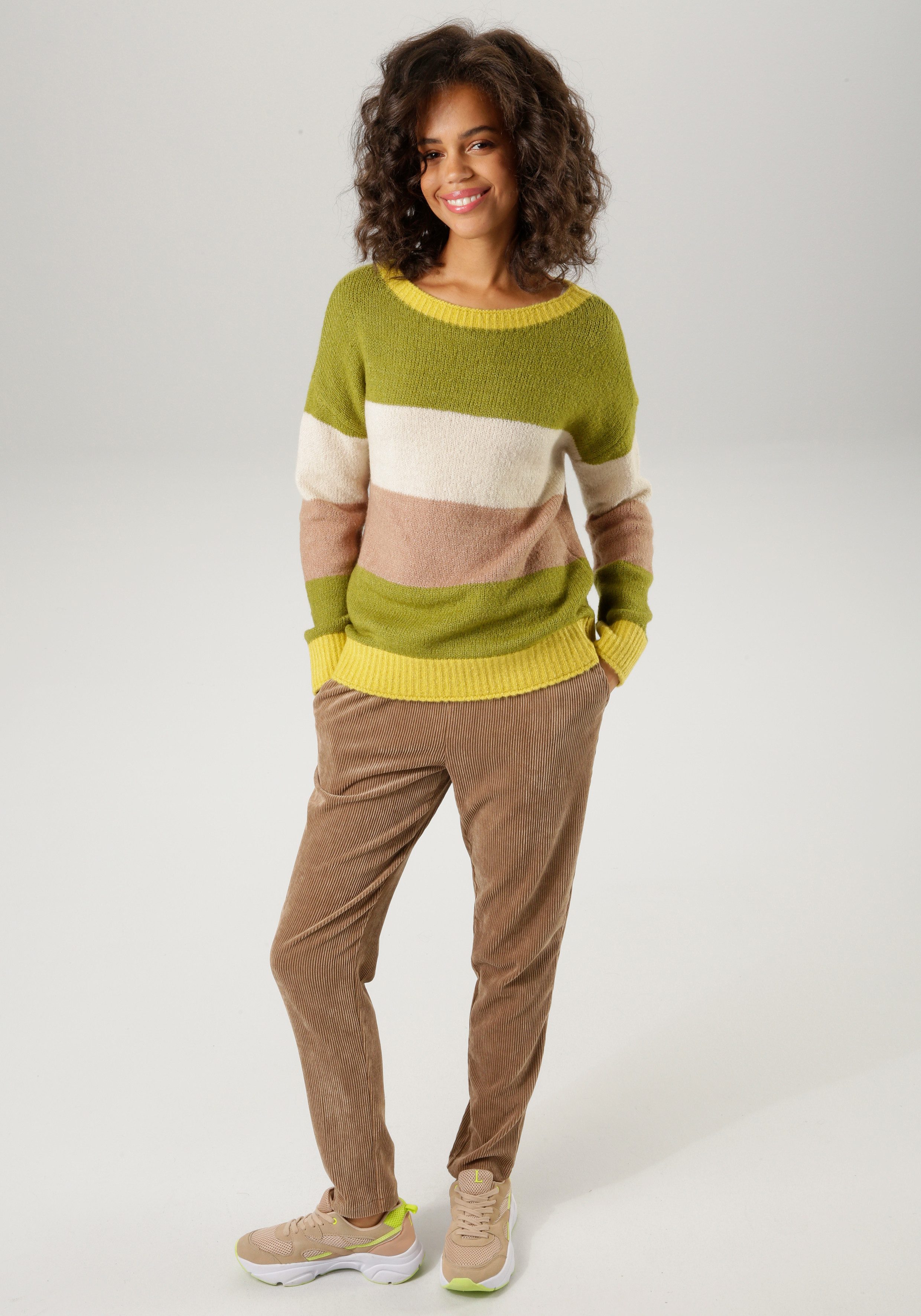 Aniston CASUAL Gebreide trui met trendy gekleurde brede strepen