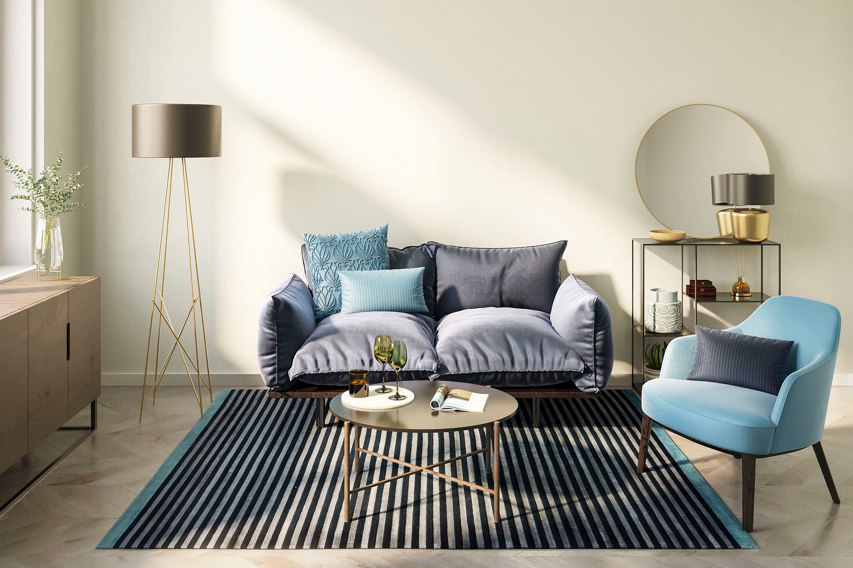THEKO Vloerkleed Miami 3286 Handgeweven vloerkleed, gestreept, met de hand geweven, van viscose & wol