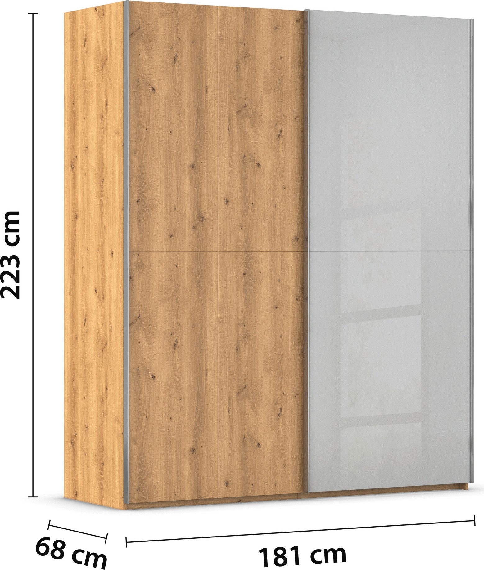 rauch Schuifdeurkast Kledingkast kast garderobe slaapkamerkast SCALE-WOOD edel gesplitste front in massief takken eiken met glazen deuren made in germany