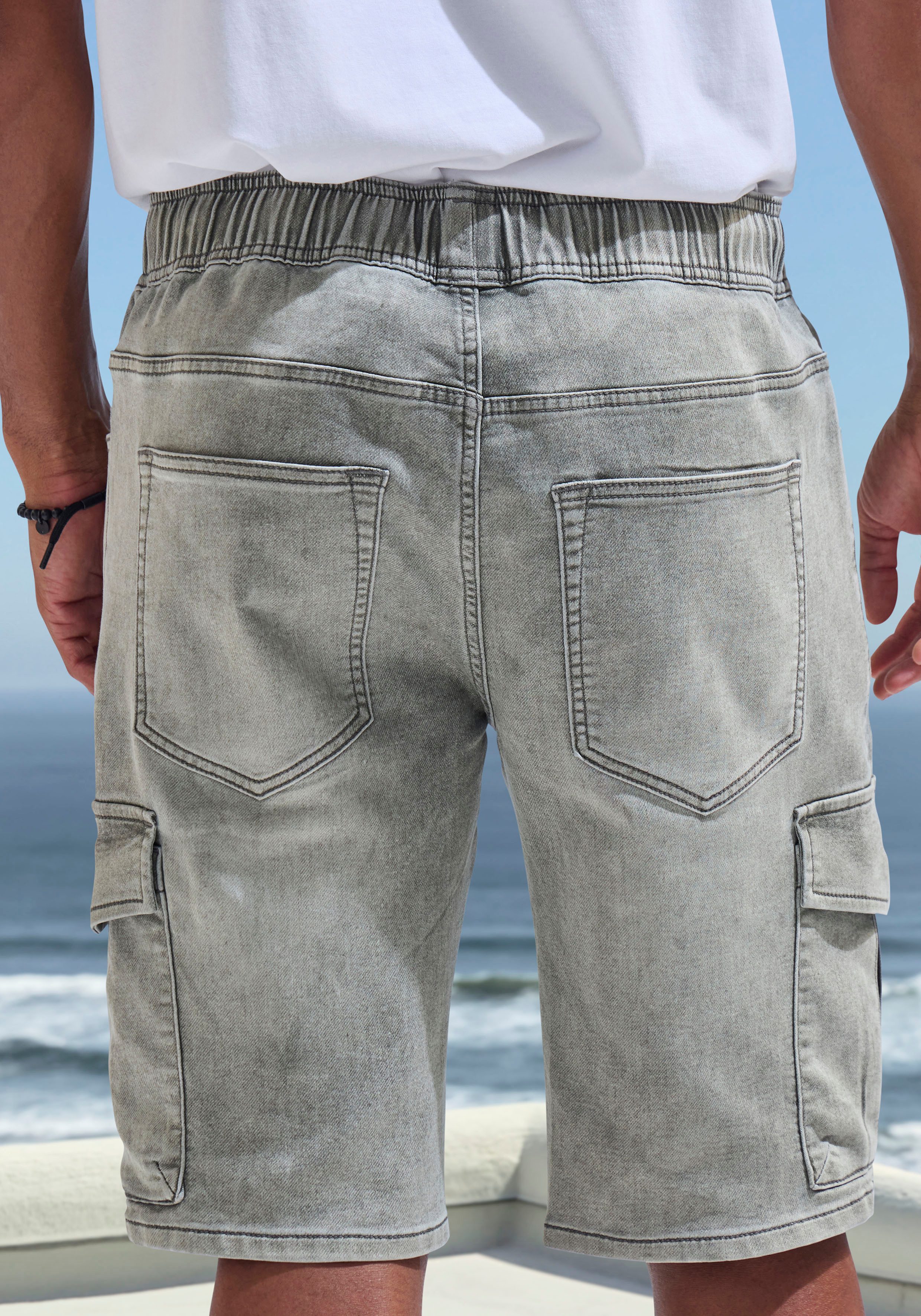 John Devin Short Bermuda, korte jogger broek met cargozakken, knielang, elastische slip-bermuda