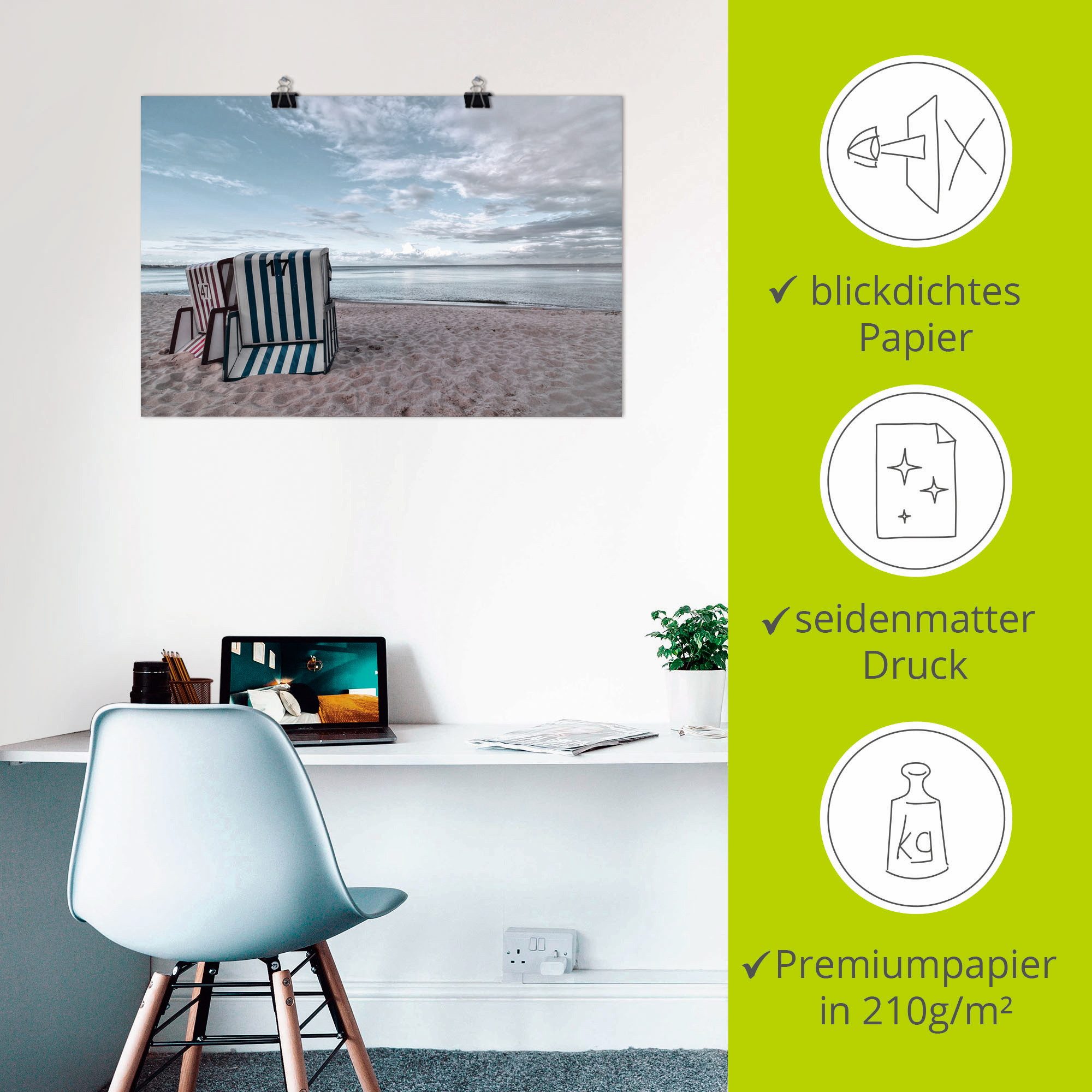 Artland Artprint Eenzame strandstoelen aan het Ostseestrand als artprint op linnen, poster in verschillende formaten maten