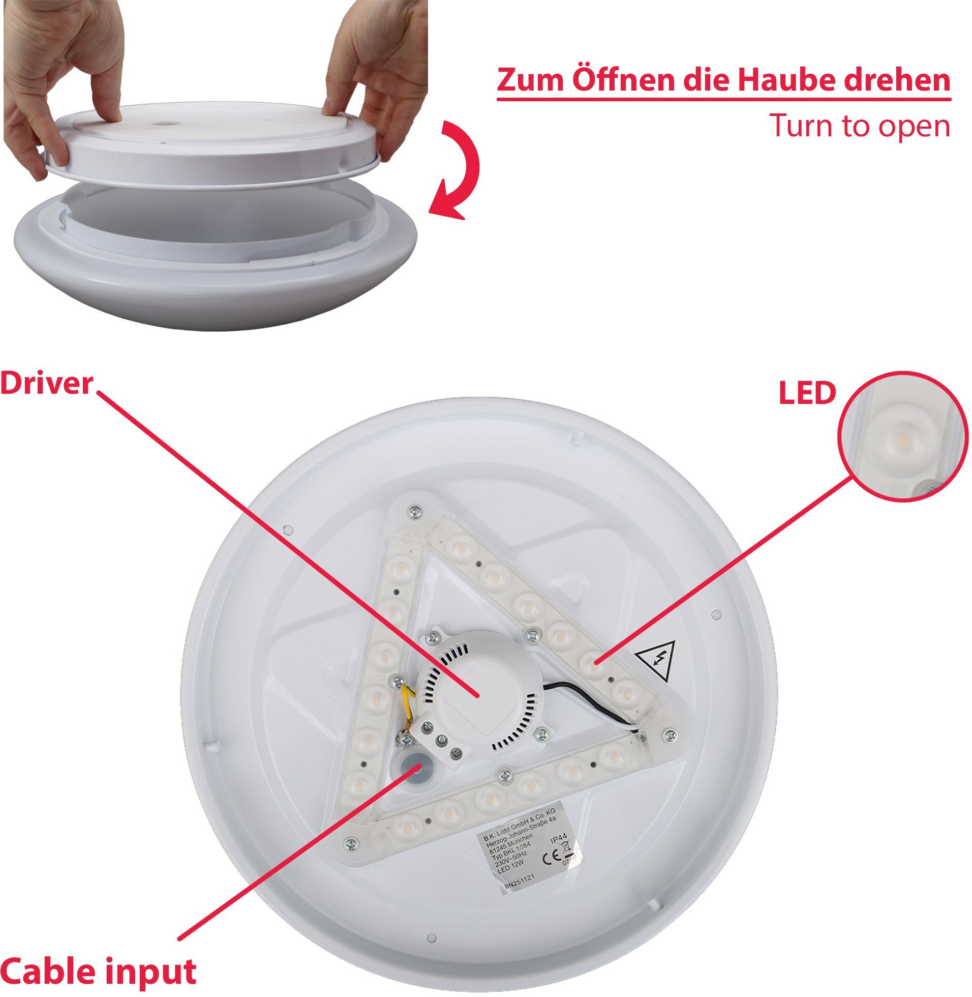 B.K.Licht Led-plafondlamp LED badkamer plafondlamp design plafondspot IP44 badkamer keuken gang