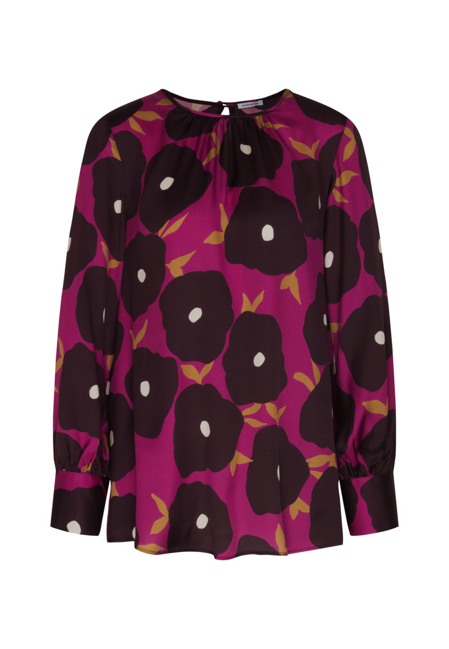 seidensticker Shirtblouse Zwarte roos Lange mouwen ronde hals print