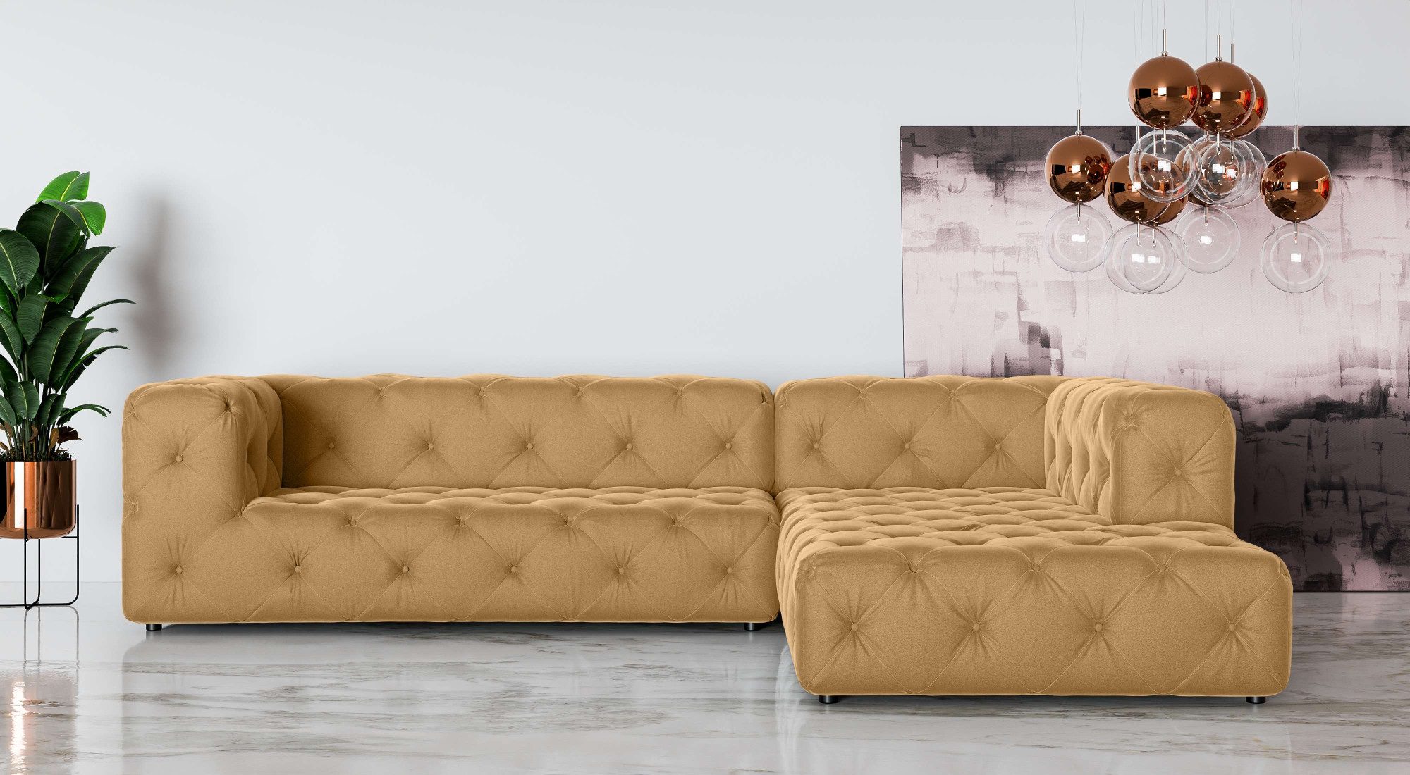 Places of Style Hoekbank FOLLINA L-vorm, met klassieke Chesterfield-knoopstiksels
