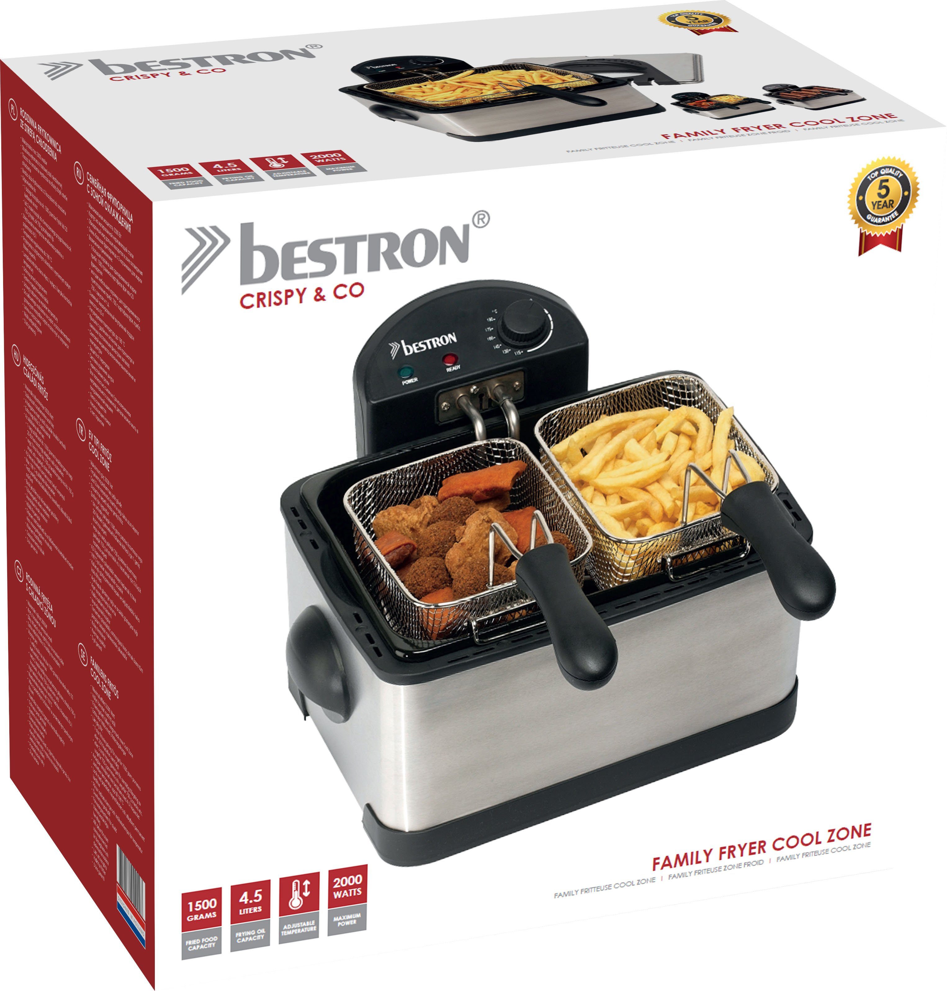 bestron Friteuse DF402B Cool Zone Capaciteit 1x ca. 1,5 kg/2x ca. 0,75 kg, 3 frituurmanden, 4 liter