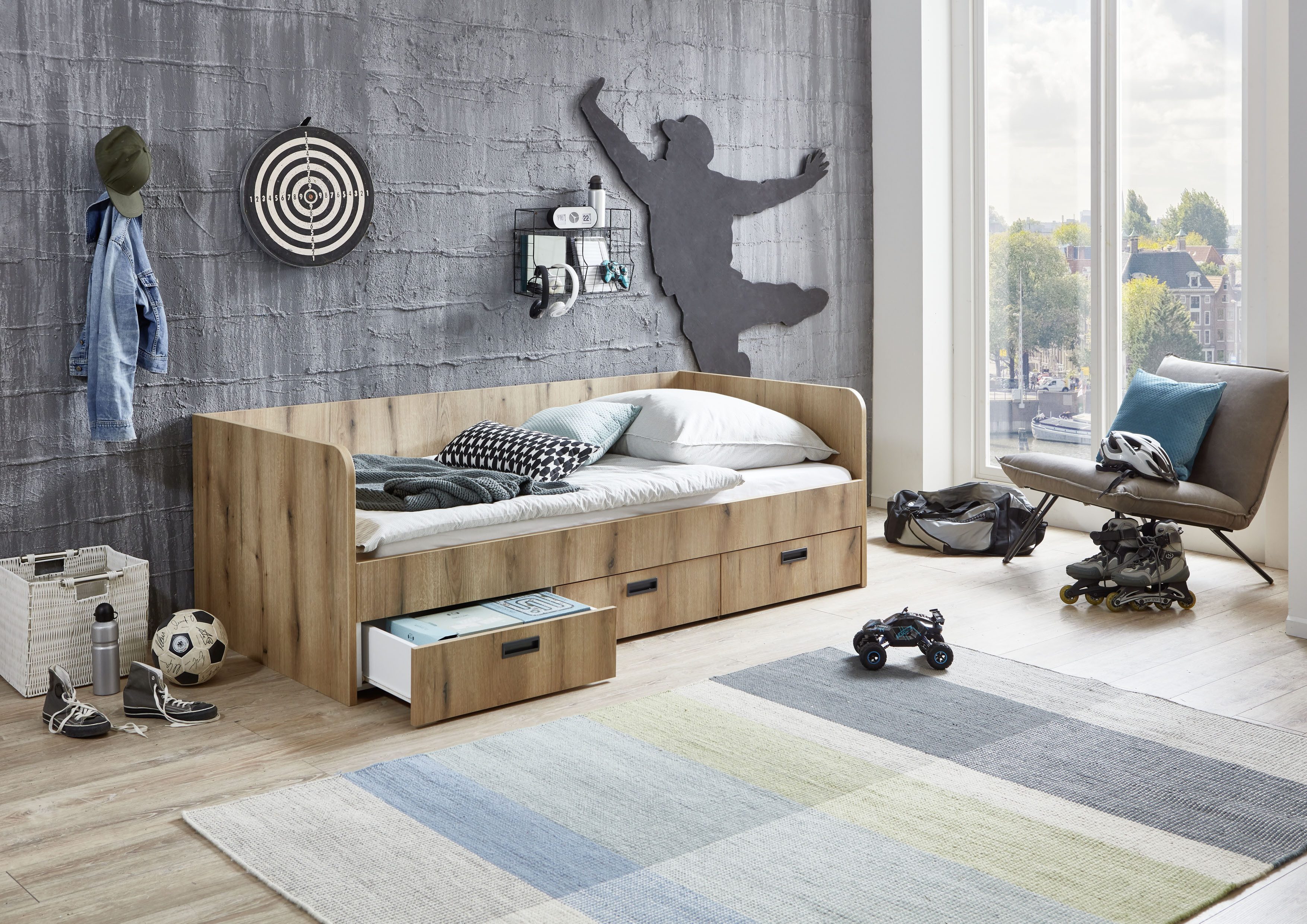 Relita 1-persoonsledikant uitrekbaar tot 180x200 cm, 3 lades, met lattenbodem, 2 kleuren