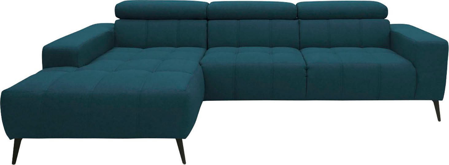 DOMO collection Hoekbank Trento L-vorm, met sledevoet of enkele voet naar keuze met verstelbare hoofdsteun, récamier links/rechts bestelbaar