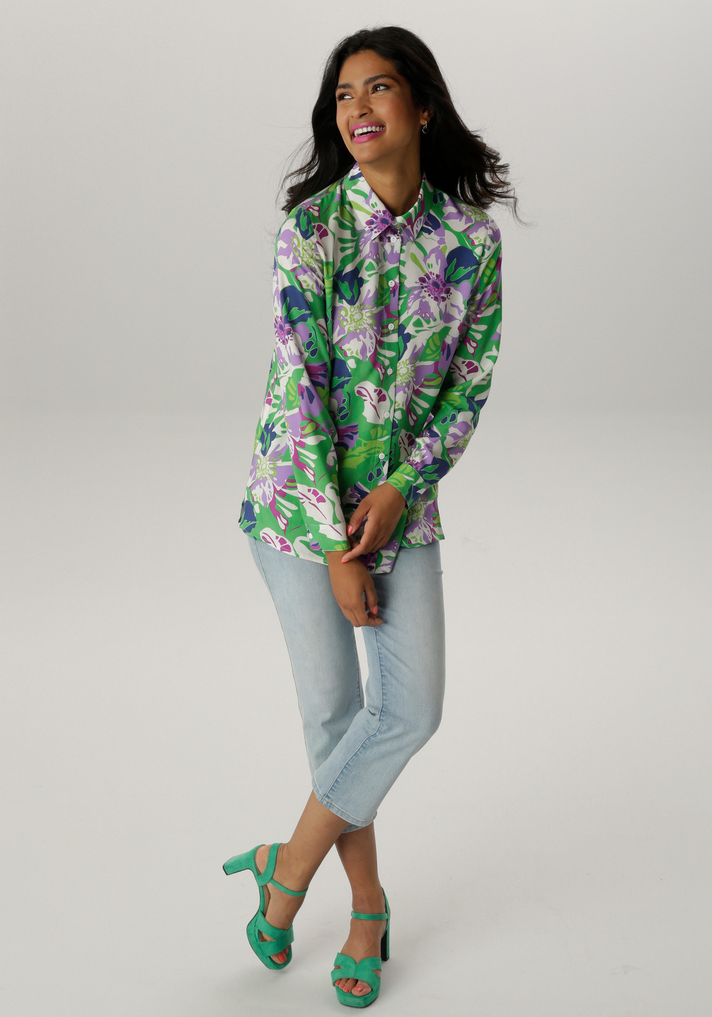 Aniston SELECTED Overhemdblouse met kleurharmonische bloemen- en bladerenprint - nieuwe collectie