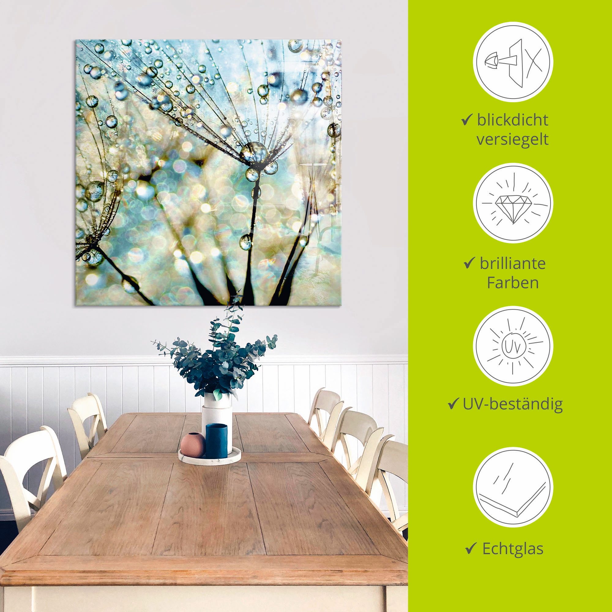 Artland Print op glas Pluizenbol blauwe diamanten