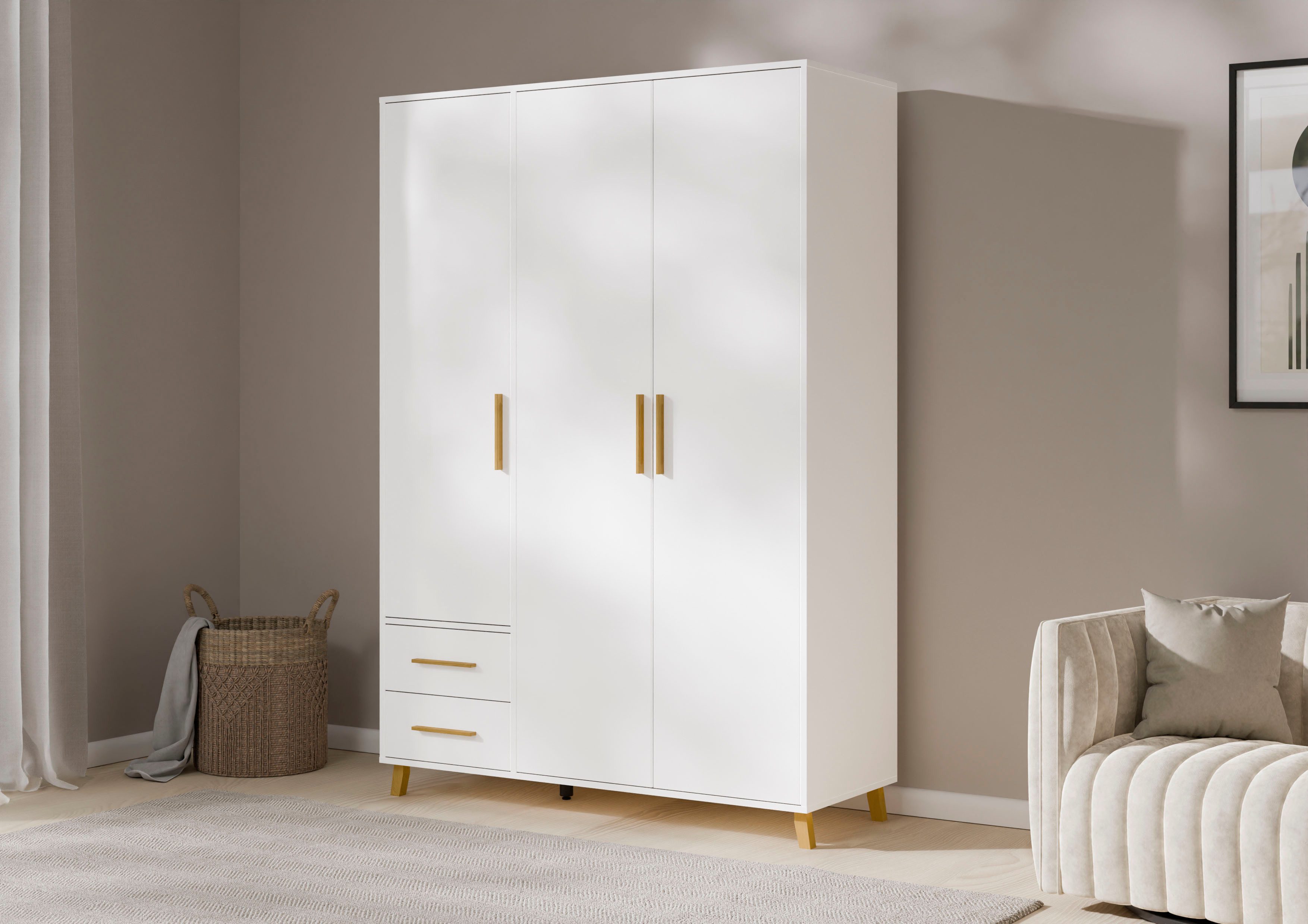 rauch Draaideurkast Kledingkast kast garderobe waskast SHINJO Grepen en voeten van massief hout met 2 lades MADE IN GERMANY