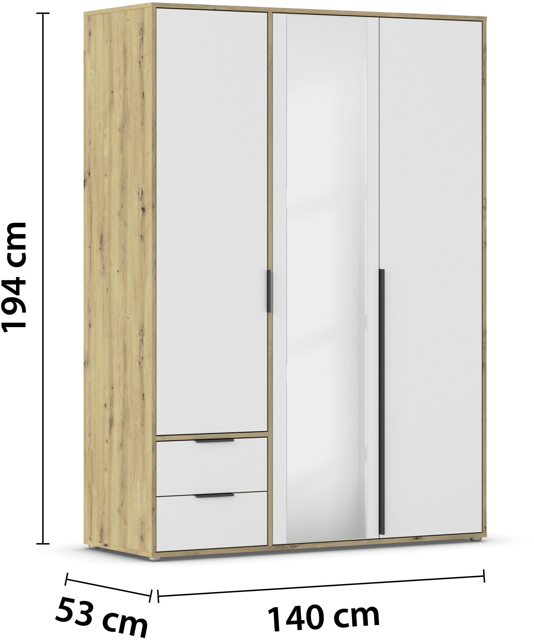 rauch Draaideurkast Kledingkast Kast Garderobe Wasmand NAGATA met Spiegel und schubladen sowie stangengriffen topseller made in germany