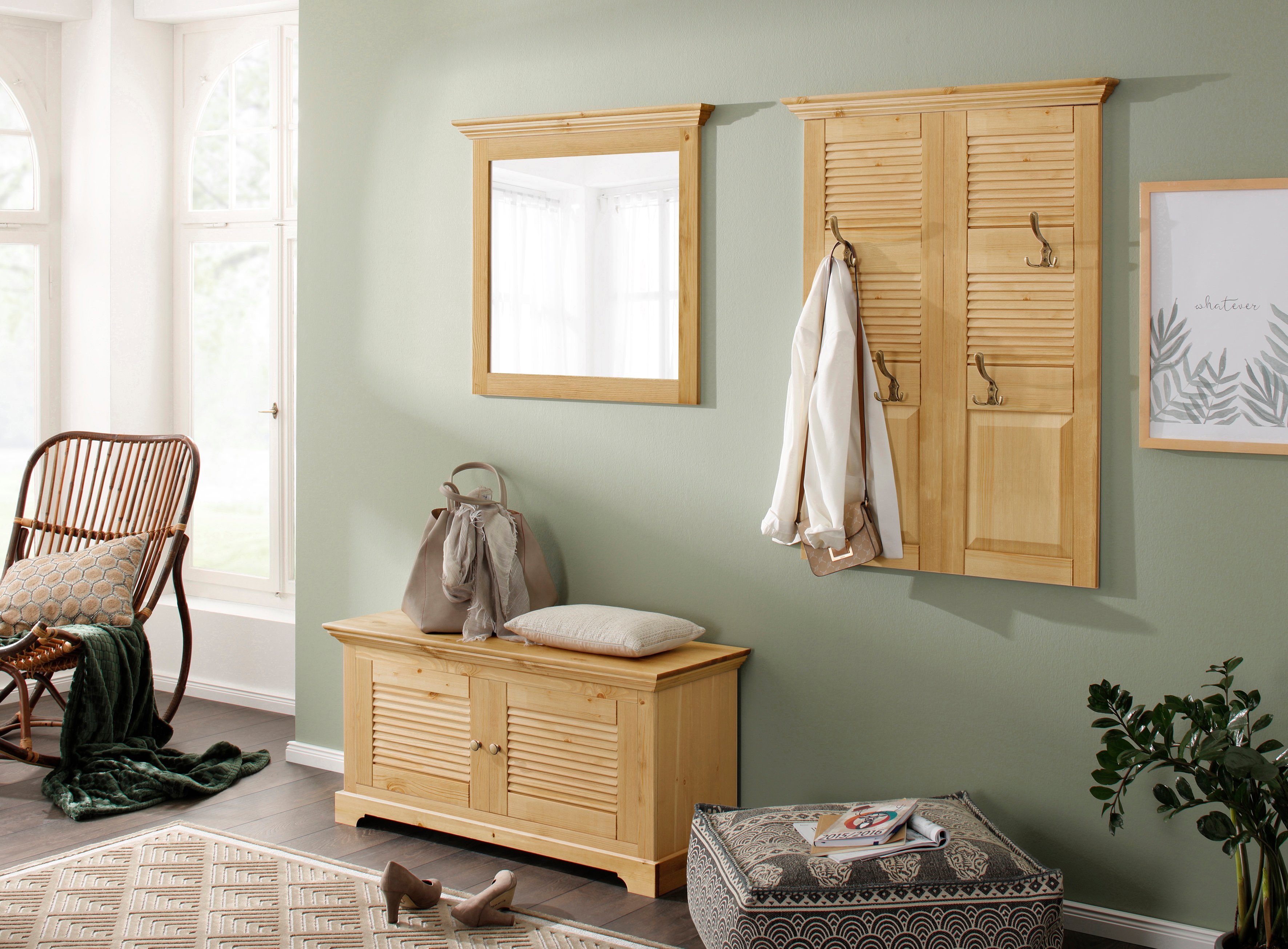 Home affaire Kapstokpaneel Ayanna Breedte 84 cm, met 4 dubbele haken, van massief grenen, FSC®