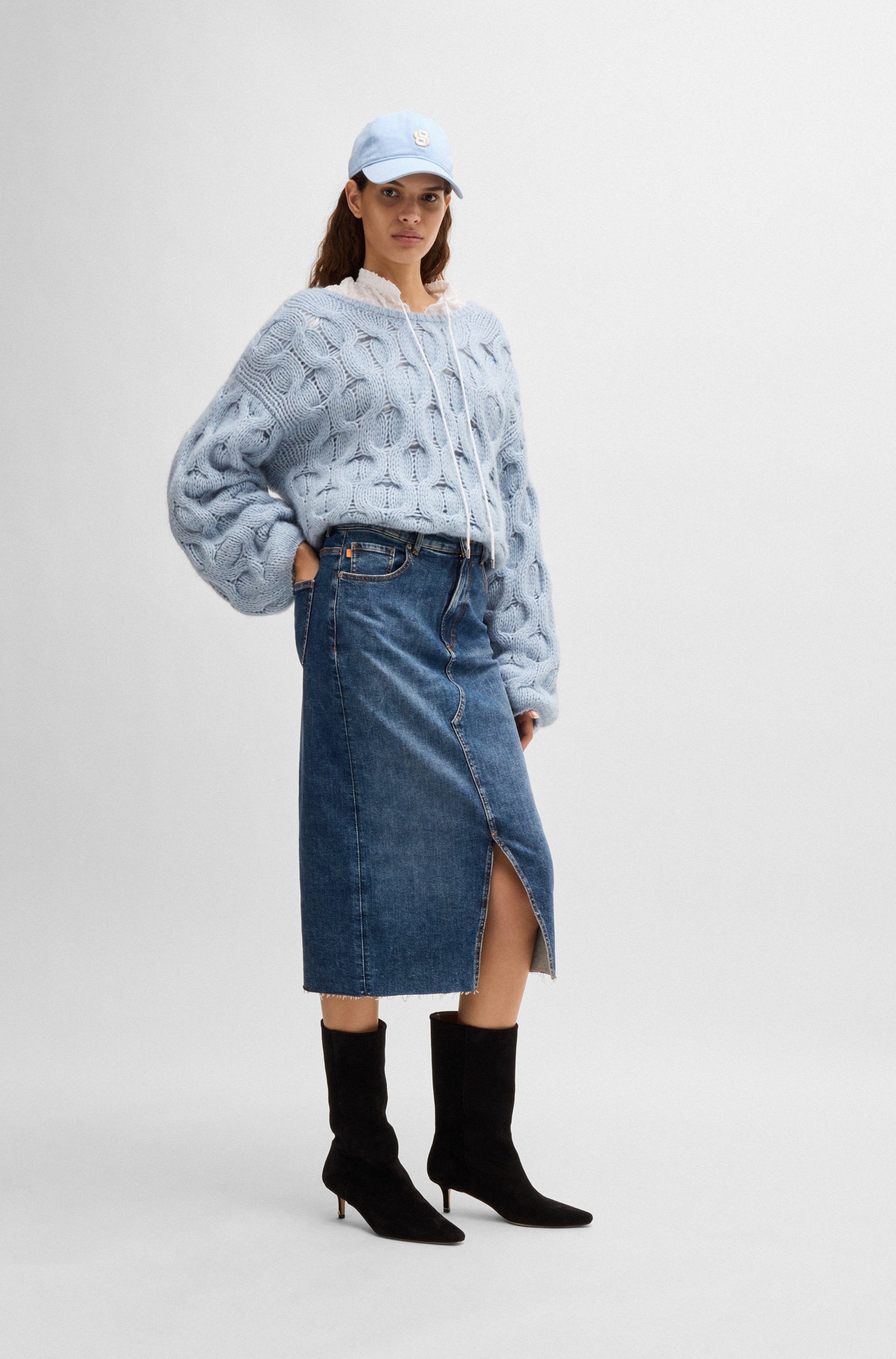 Boss Orange Geweven rok DENIM SKIRT MIDI Premium Damesmode