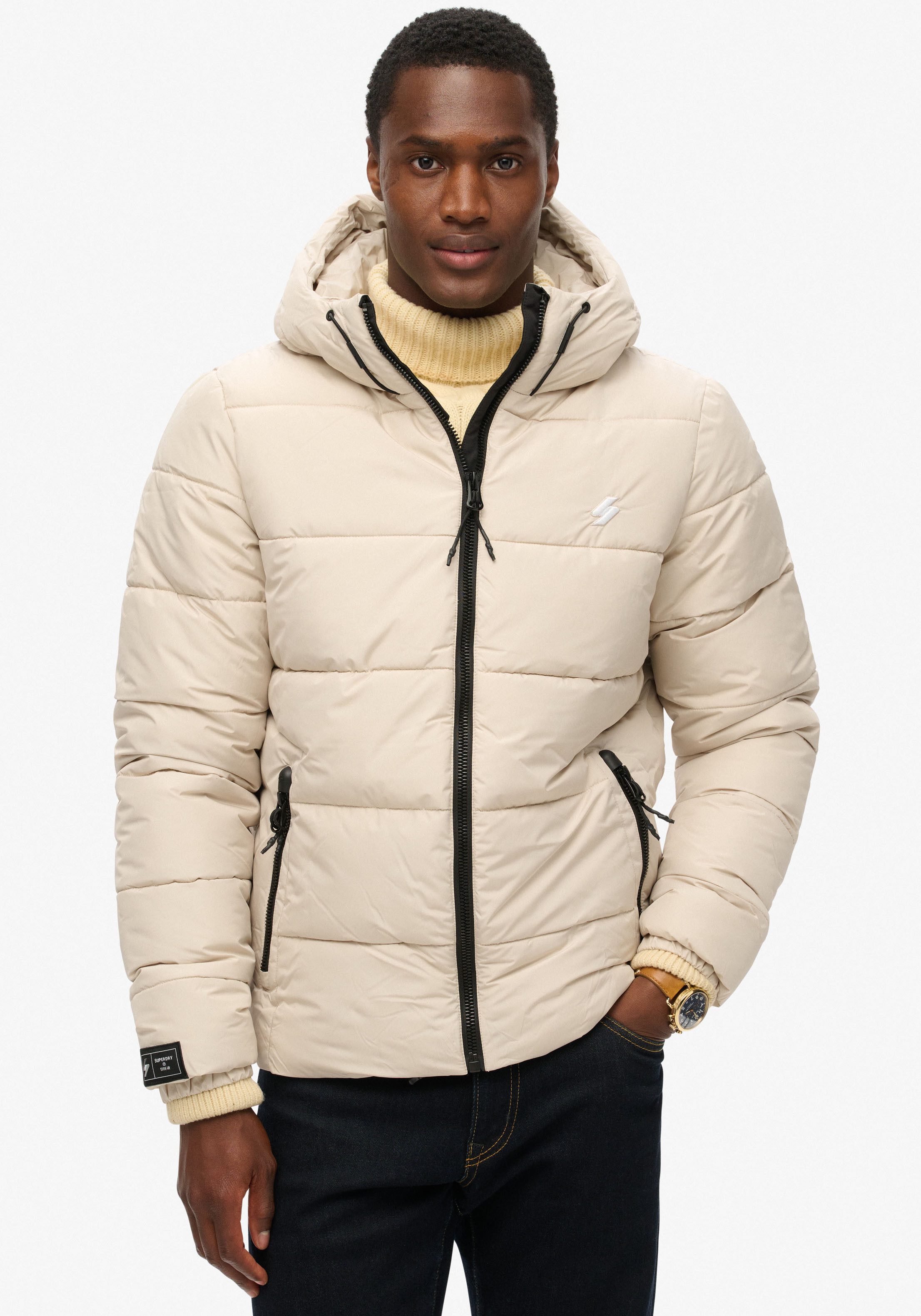 Superdry Gewatteerde jas HOODED SPORTS PUFFR JACKET met contrastkleurig borduursel