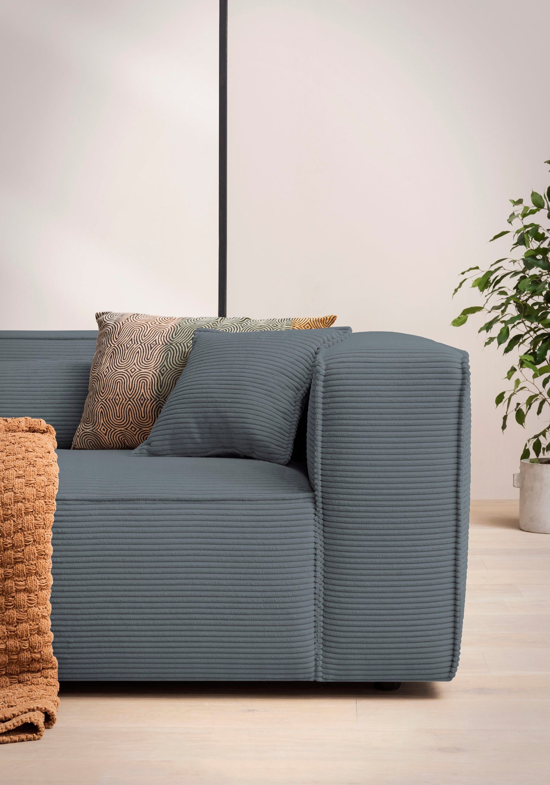 LeGer Home by Lena Gercke Hoekbank PIARA XXL, Big-sofa in cord of linnenlook, L-vorm, met biesnaad