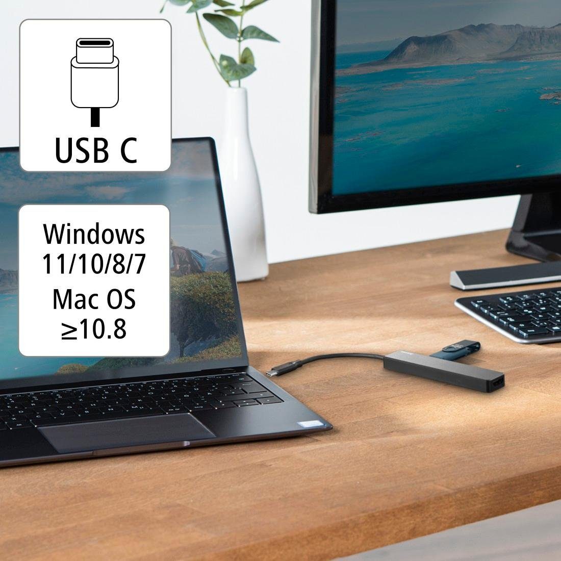 Hama USB-adapter USB C hub, multipoort, 5 poorten, 3x USB A, USB C, HDMI™