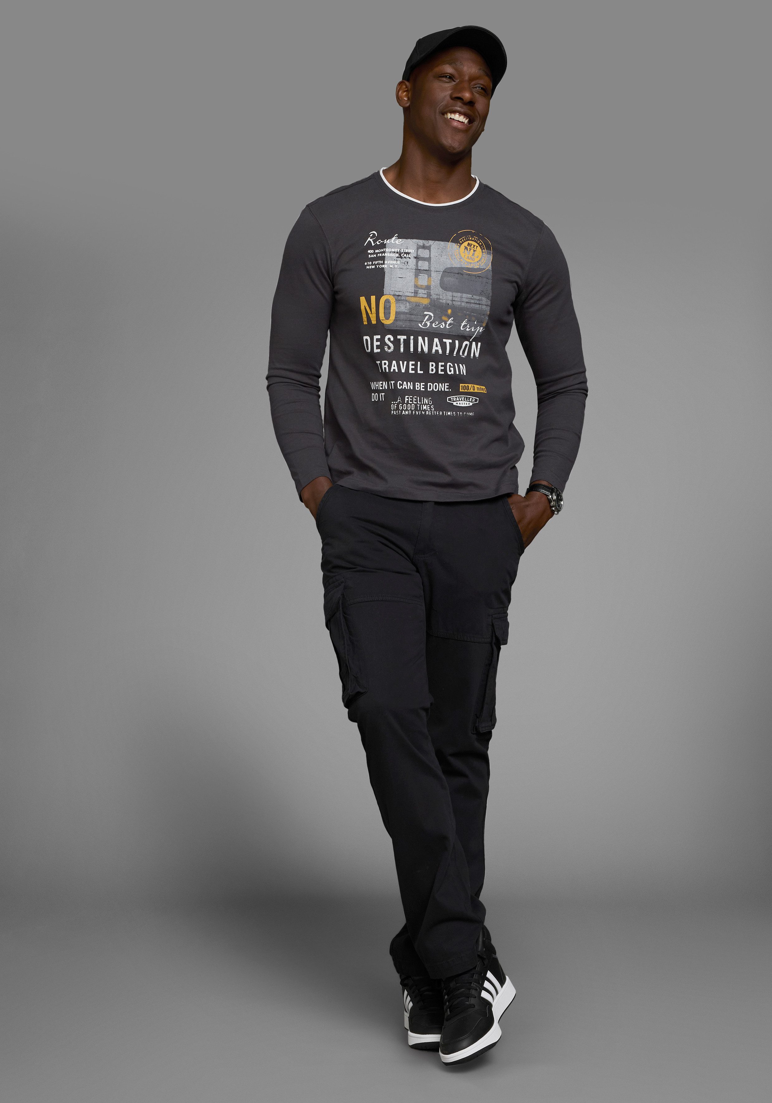 Man's World Shirt met lange mouwen Lange mouwen, bedrukt, ronde hals, van 100% katoen