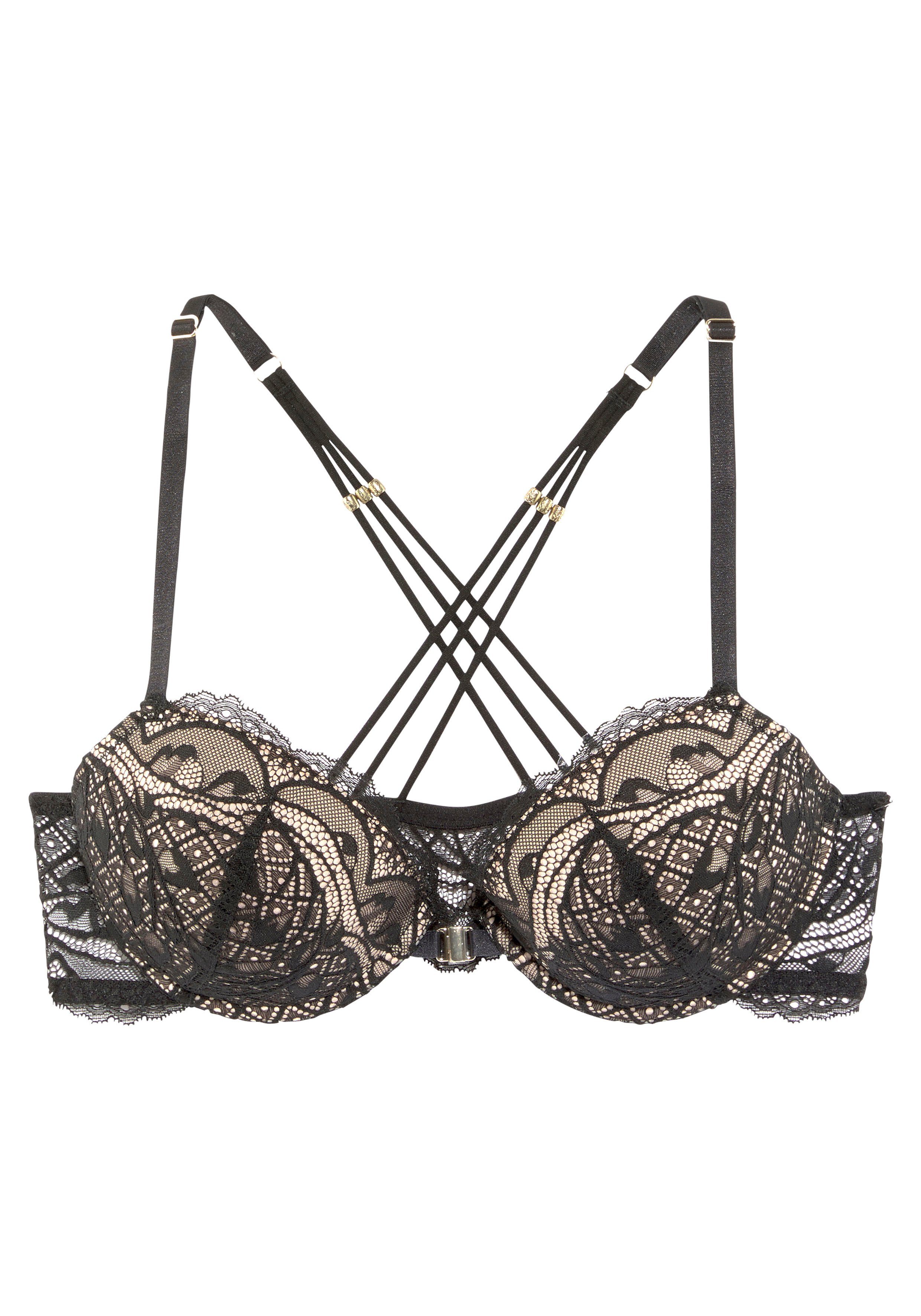 Lascana Push-up-bh met gekruiste bandjes en kralen, sexy dessous