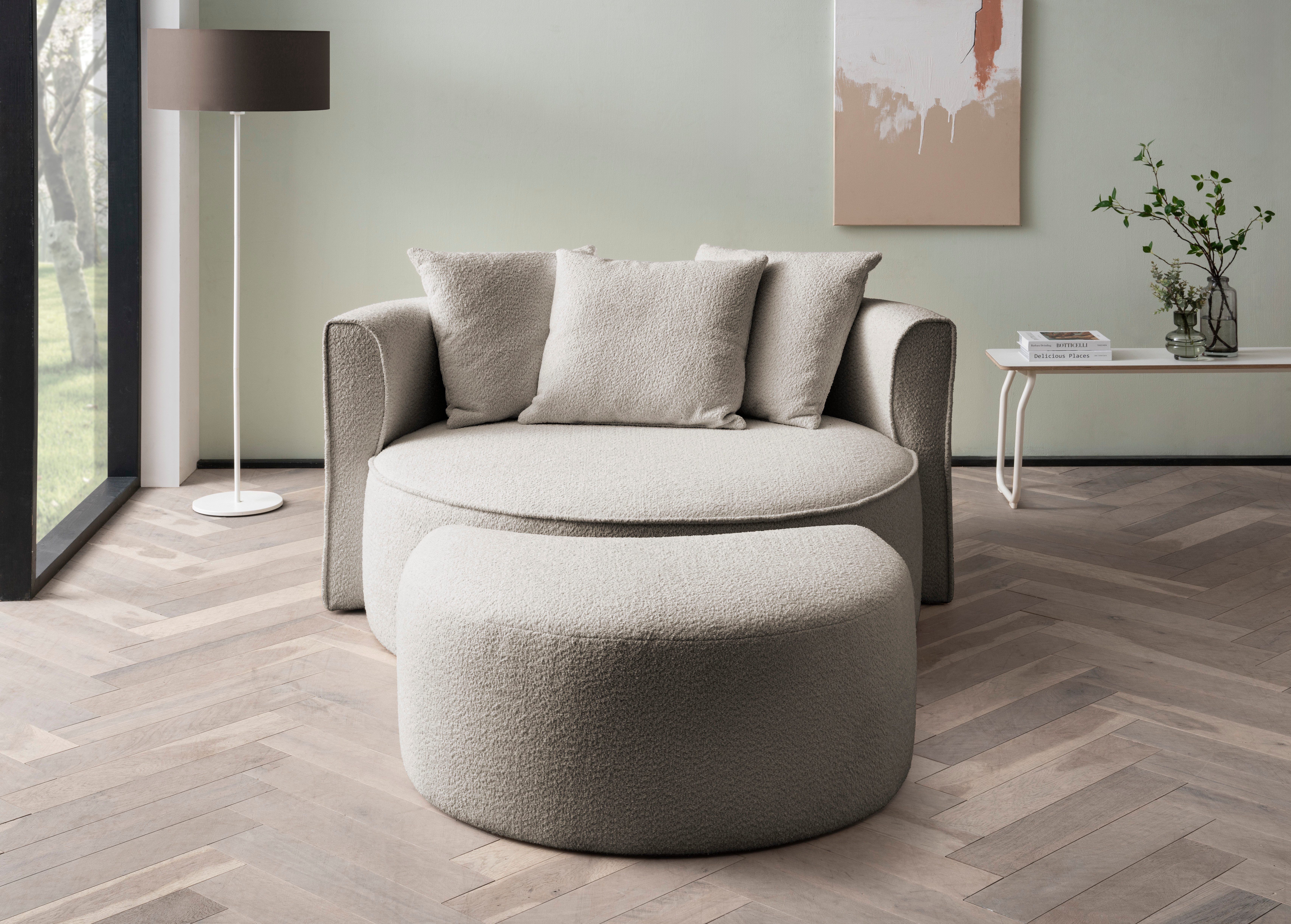 LeGer Home by Lena Gercke XXL-fauteuil Isalie, ronde stoel met voetensteun, leesstoel, loveseat, grote stoel (set)