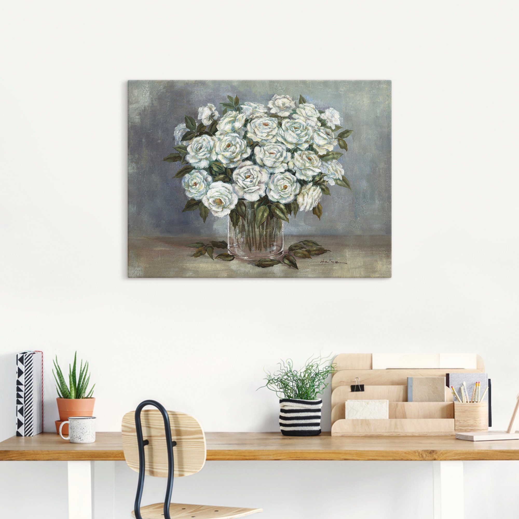 Artland Artprint Witte rozen als artprint op linnen, poster in verschillende formaten maten