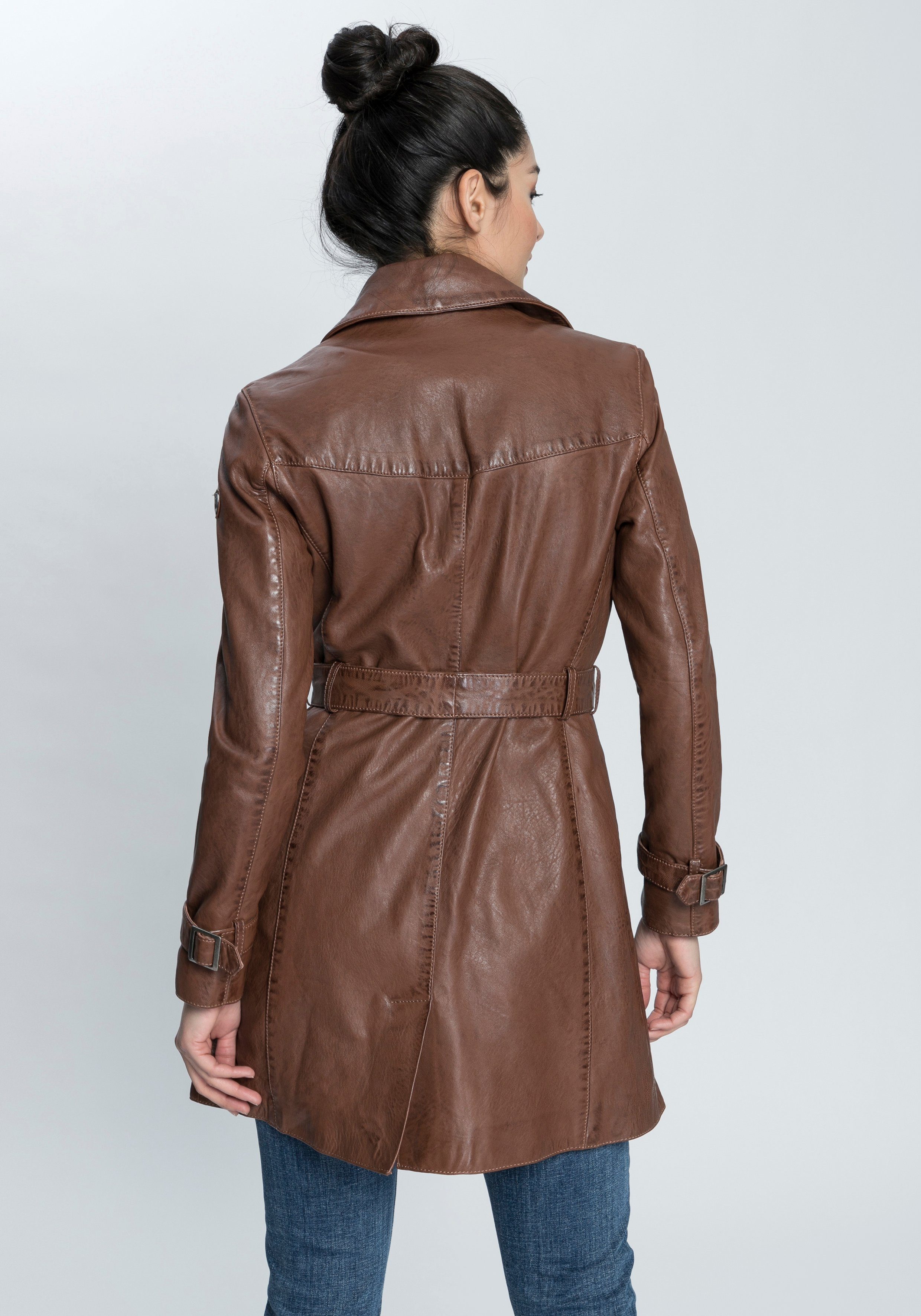 Gipsy Lange, leren jas Taresa Leren trenchcoat met strikriem (2-delig, Met een bindceintuur)