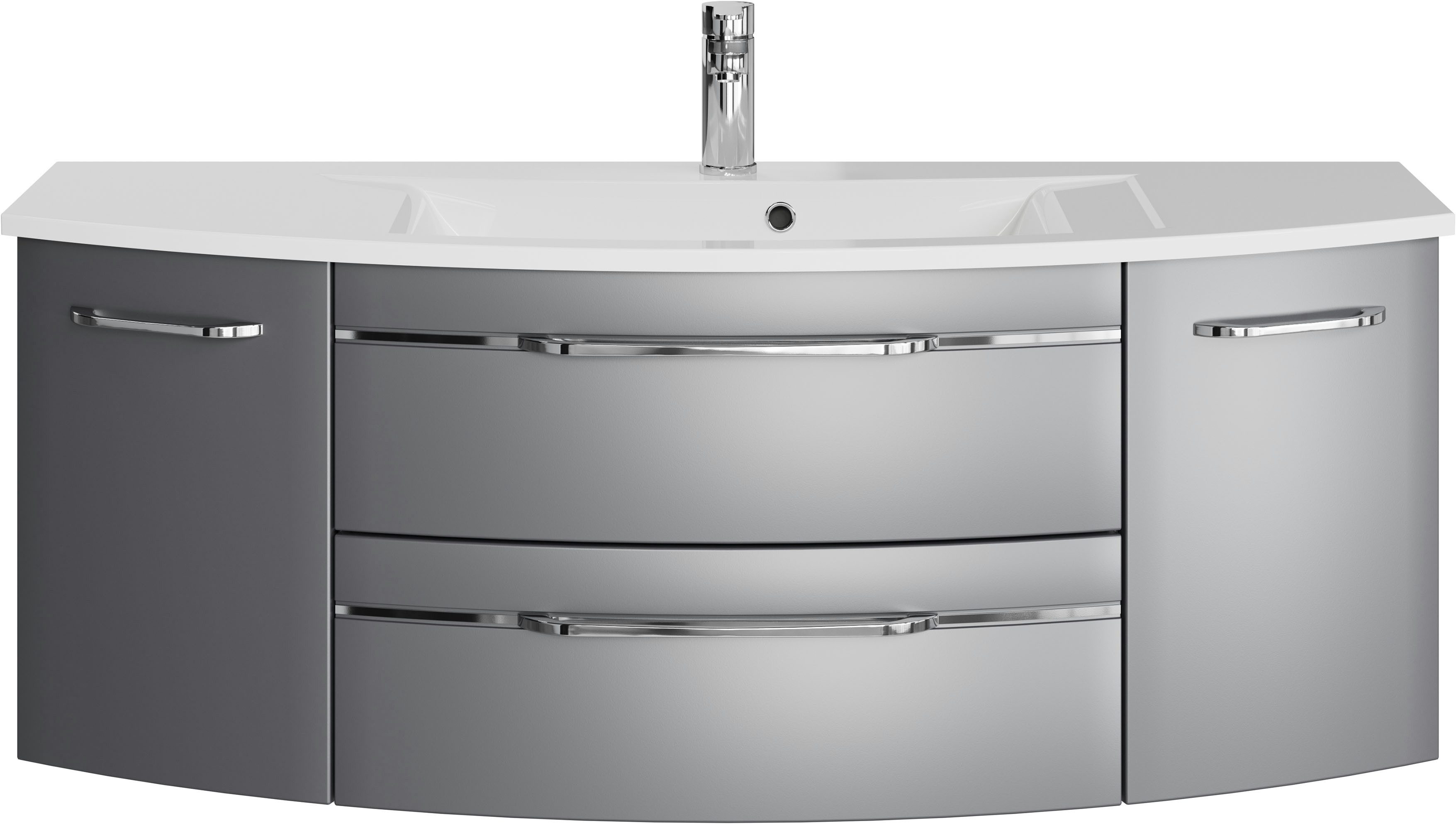 Saphir Wastafelonderkast Serie 7045 mineraalmarmeren wastafel en onderkast, 131 cm breed wastafelmeubels grijs