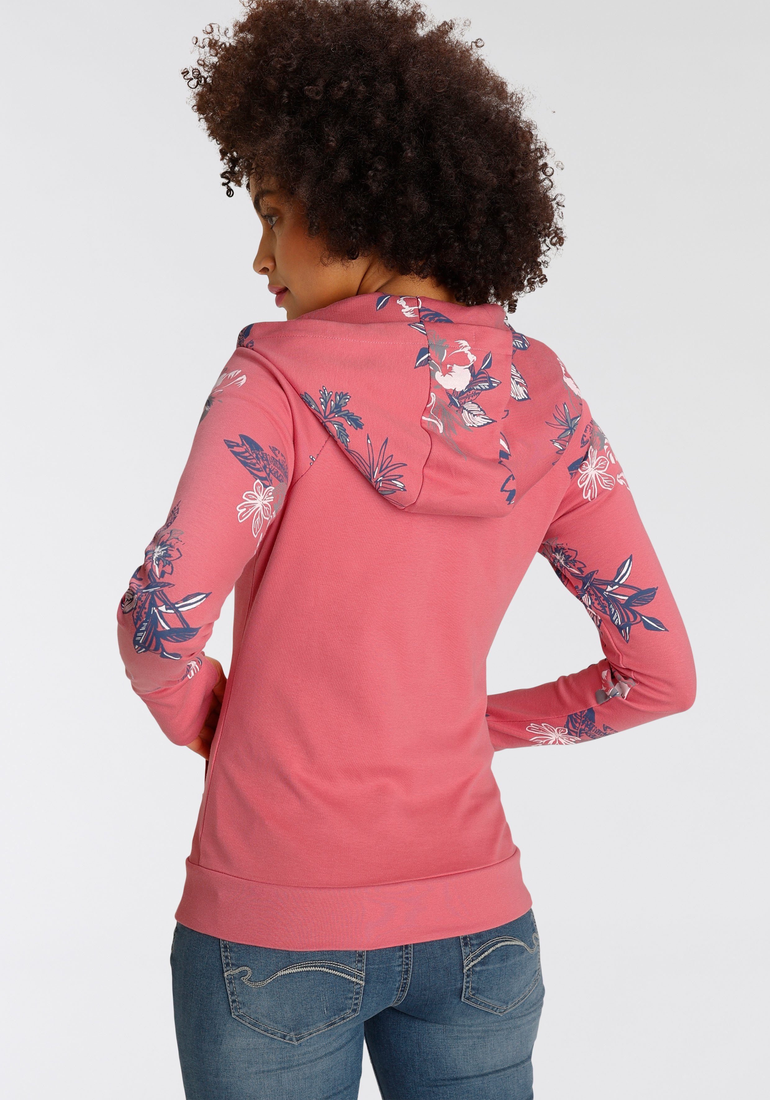 KangaROOS Capuchonsweatvest met bloemenprint in hawaï-look