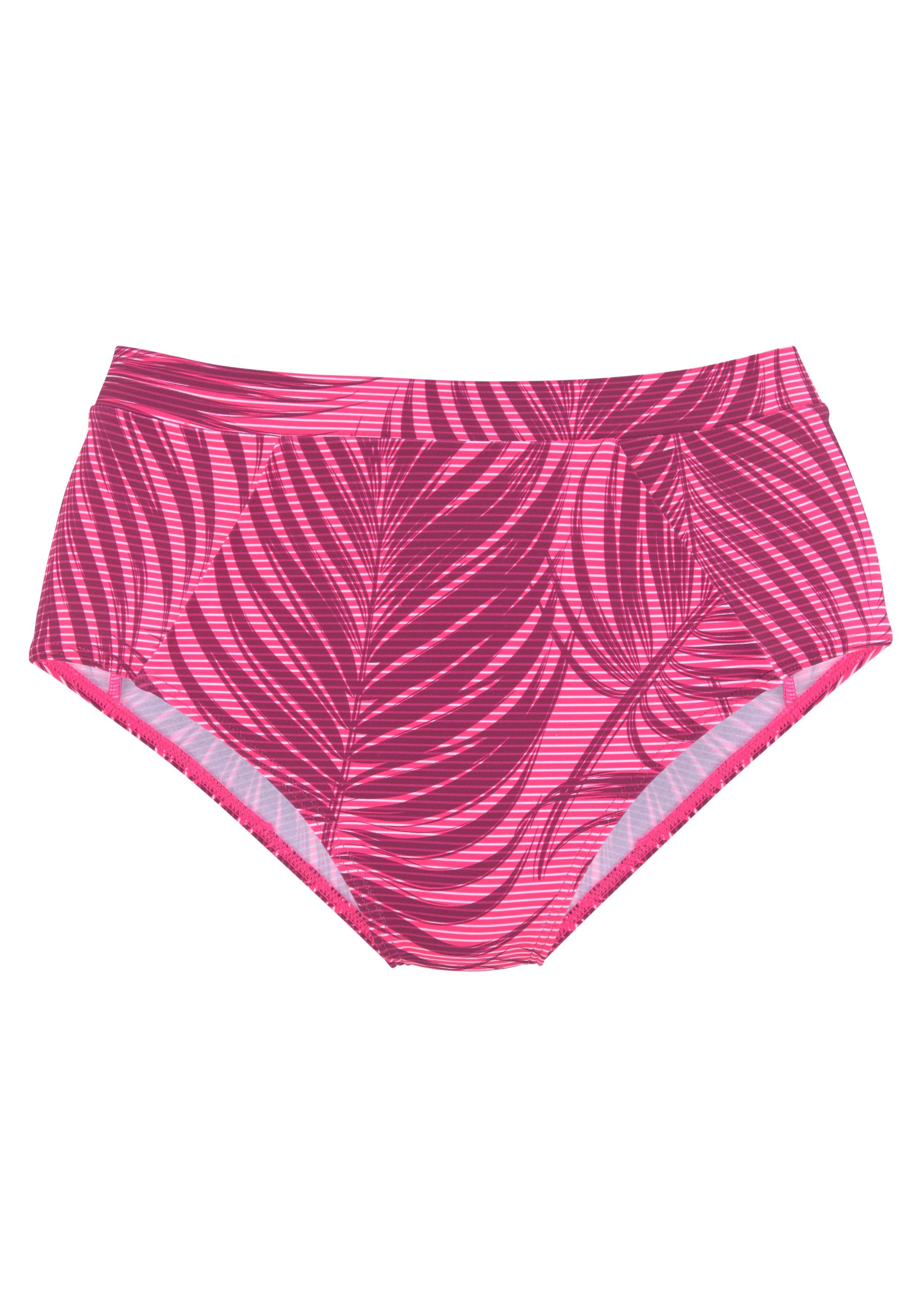 active by Lascana Highwaist-bikinibroekje Coal met mix van motieven van palmen en strepen