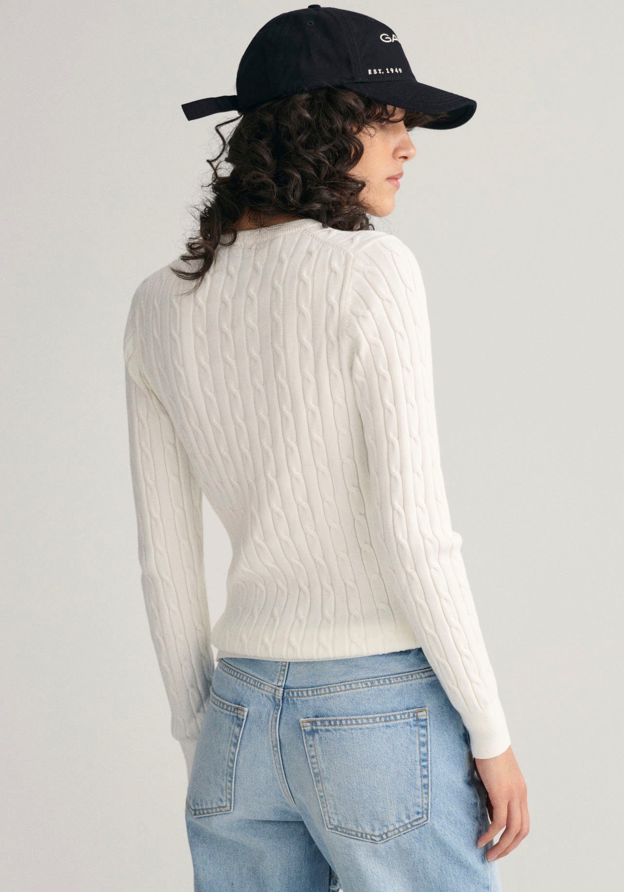 Gant Gebreide trui Stretch Cotton Cable C-Neck met logoborduursel op borsthoogte