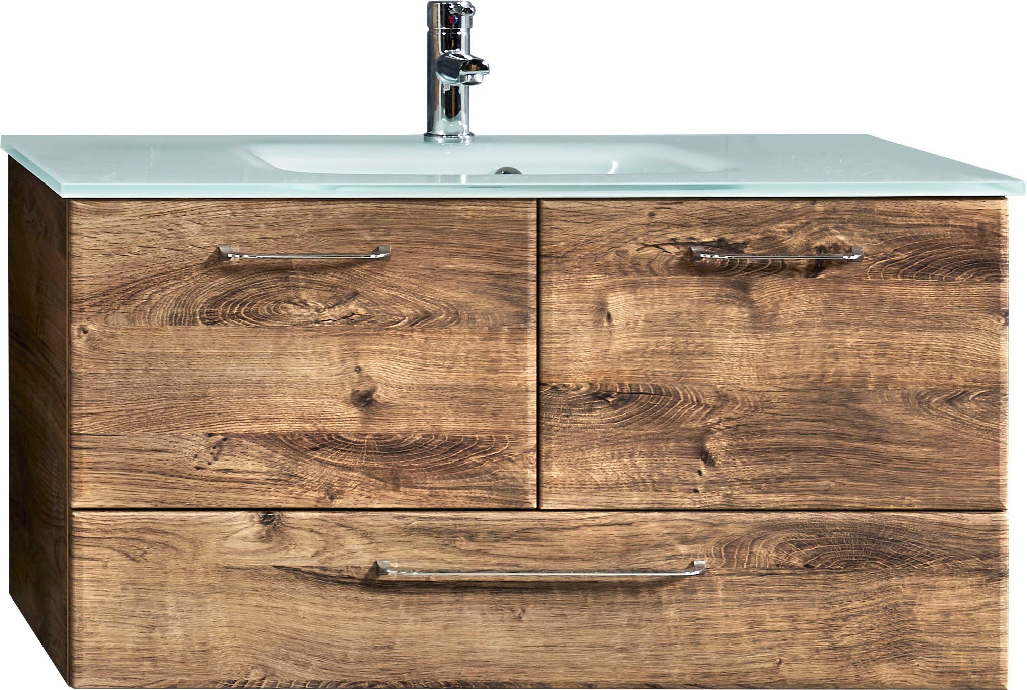 Saphir Wastafelonderkast Quickset glazen wastafel met onderkast, 99 cm breed, wastafel Grepen in glanzend chroom, inclusief deurdemper, 2 deuren, 1