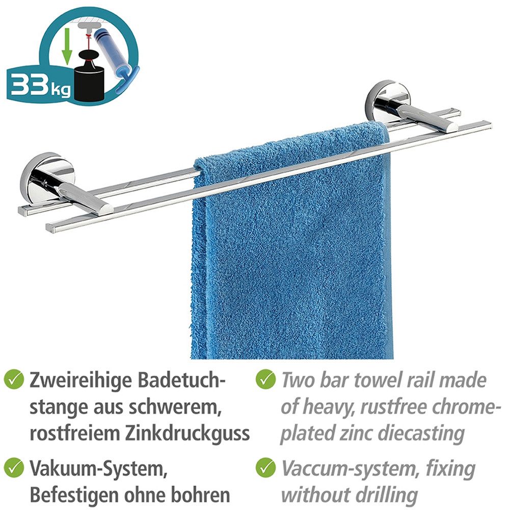 WENKO Dubbele handdoekhouder Vacuum-Loc® model Duo Capri van zinkgietwerk, bevestiging zonder boren