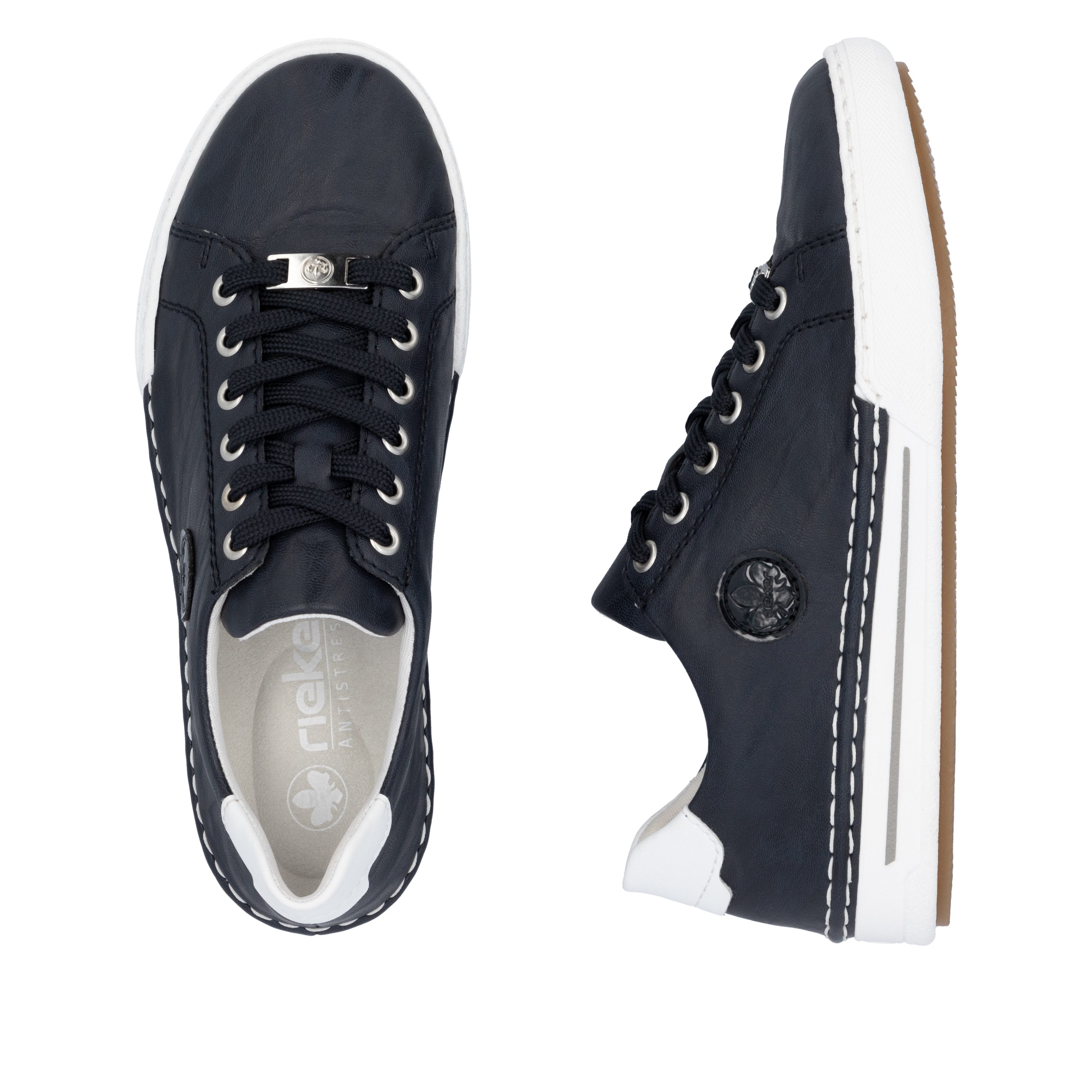 Rieker Plateausneakers , veterschoenen, lage schoen, vrijetijdsschoen met witte randnaad