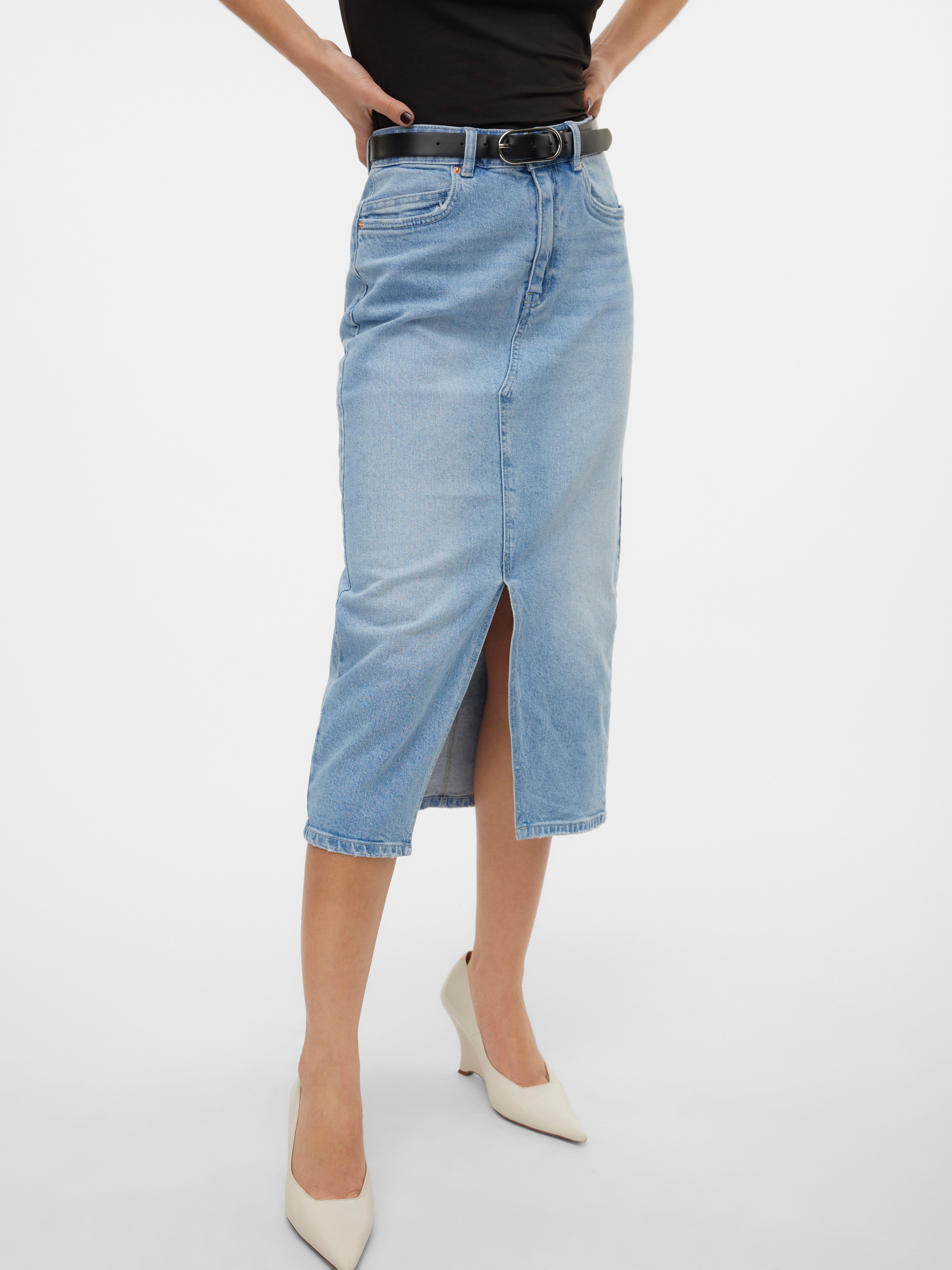 Vero Moda Maxirok VMVERI HR CALF DENIM SKIRT GA NOOS