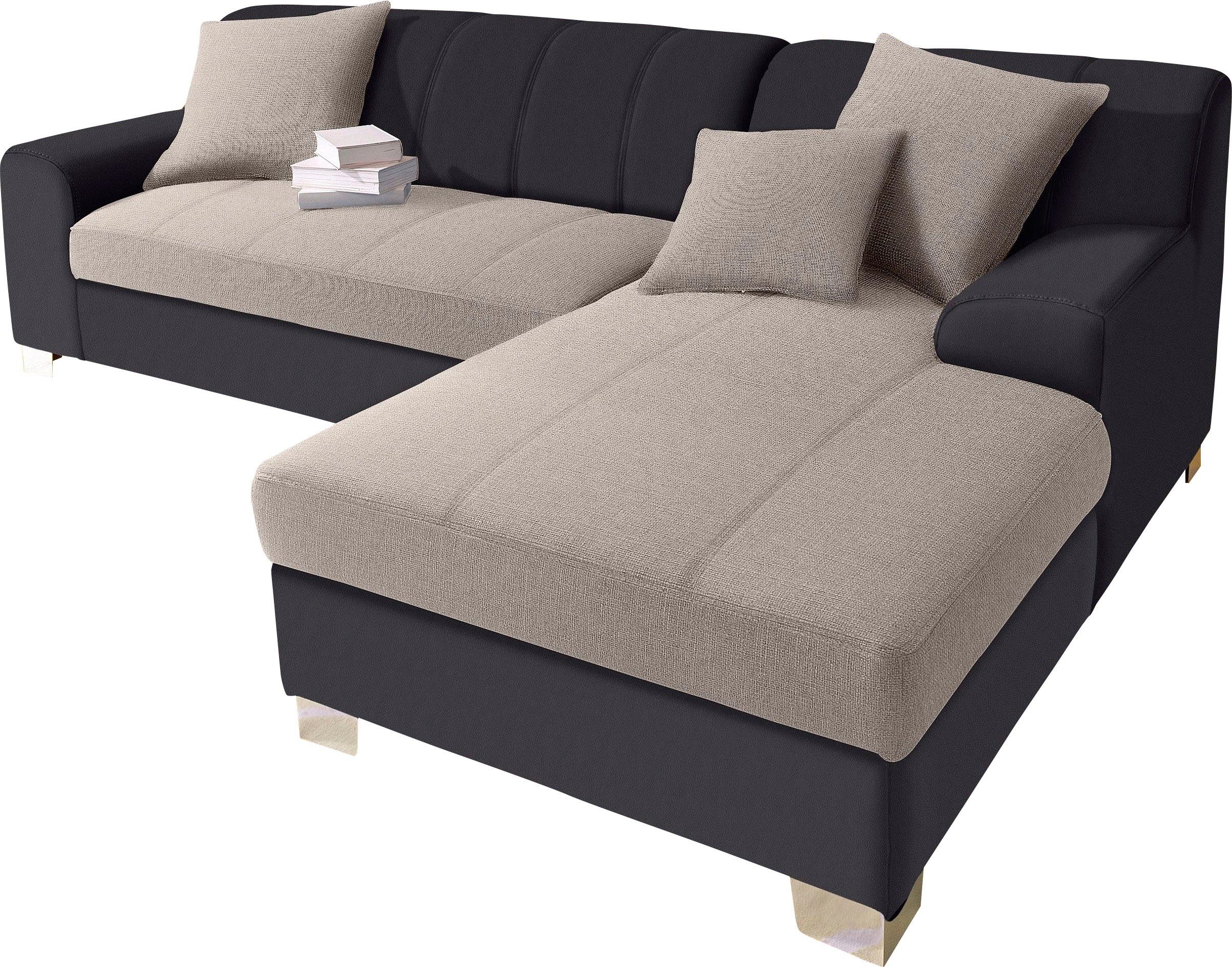 INOSIGN Hoekbank Turah incl. sierkussens, modern doorgestikt, ook in leer naar keuze met slaapfunctie, bedbank, bxdxh: 239x152x75 cm, l-model