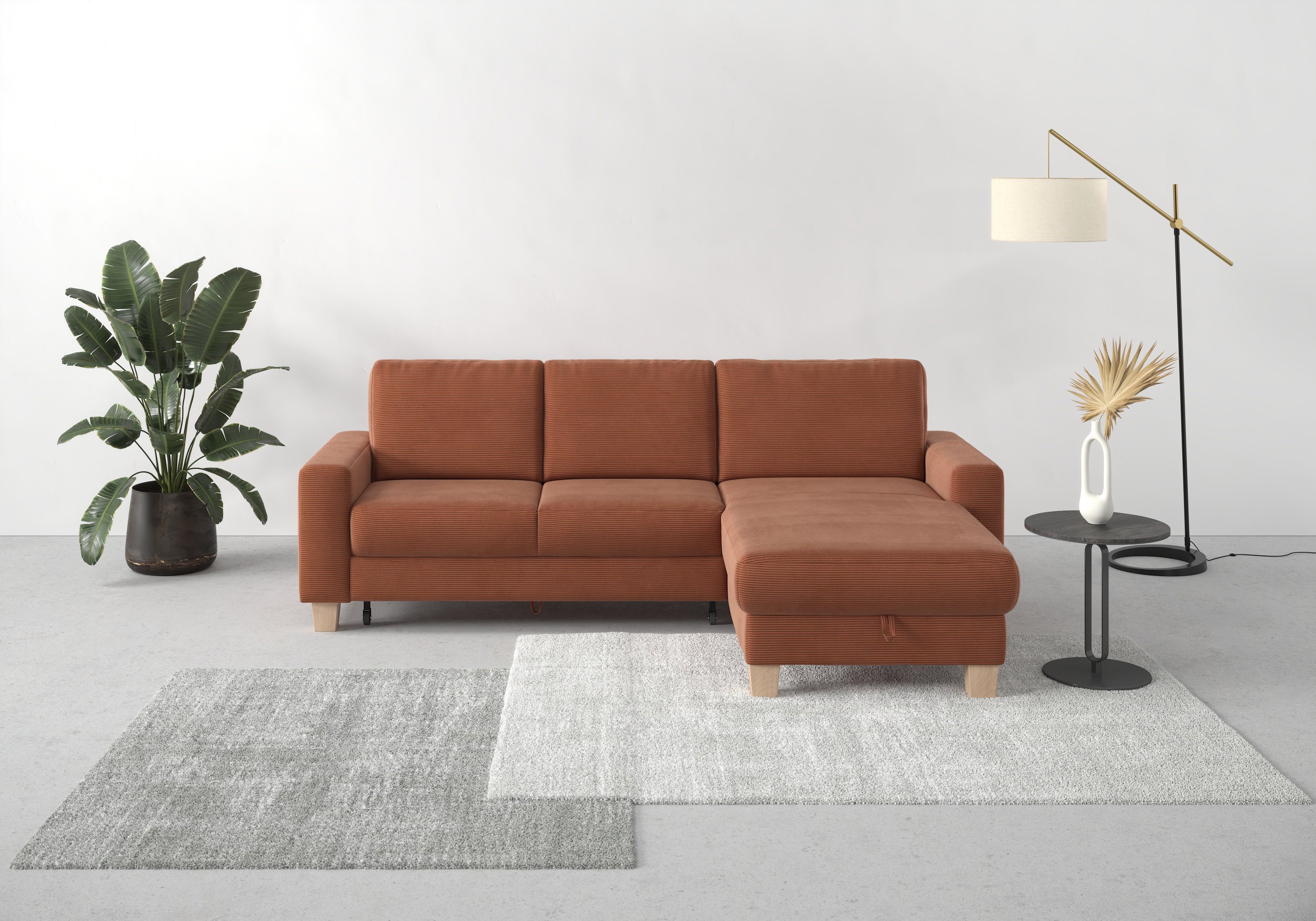 Home affaire Hoekbank Summer L-vorm met récamier, met of zonder slaapfunctie en bedkist, cordbekleding