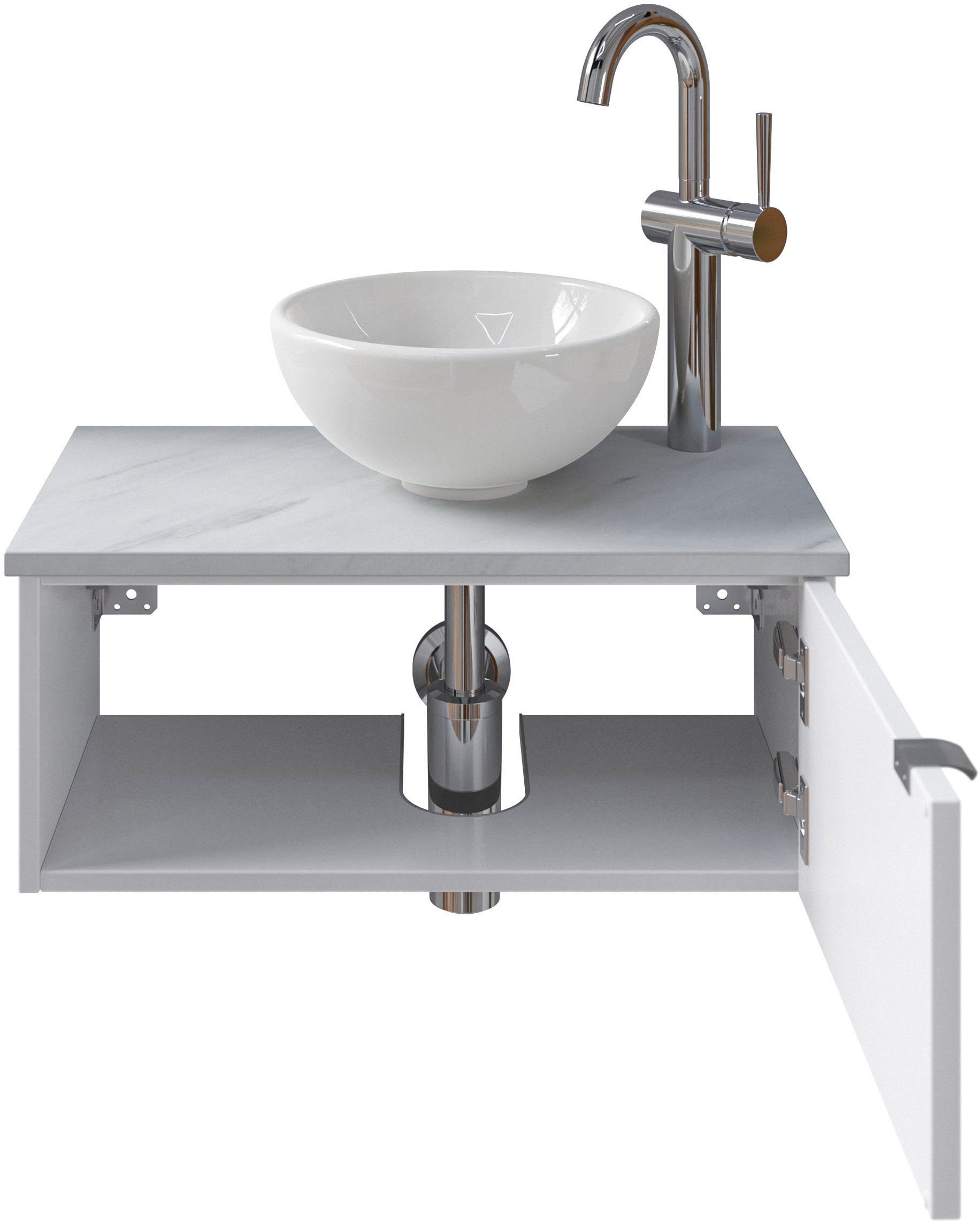 Saphir Wastafelonderkast Serie 6915 wastafel met onderkast voor gastenbadkamer, tweede toilet (3-delig)