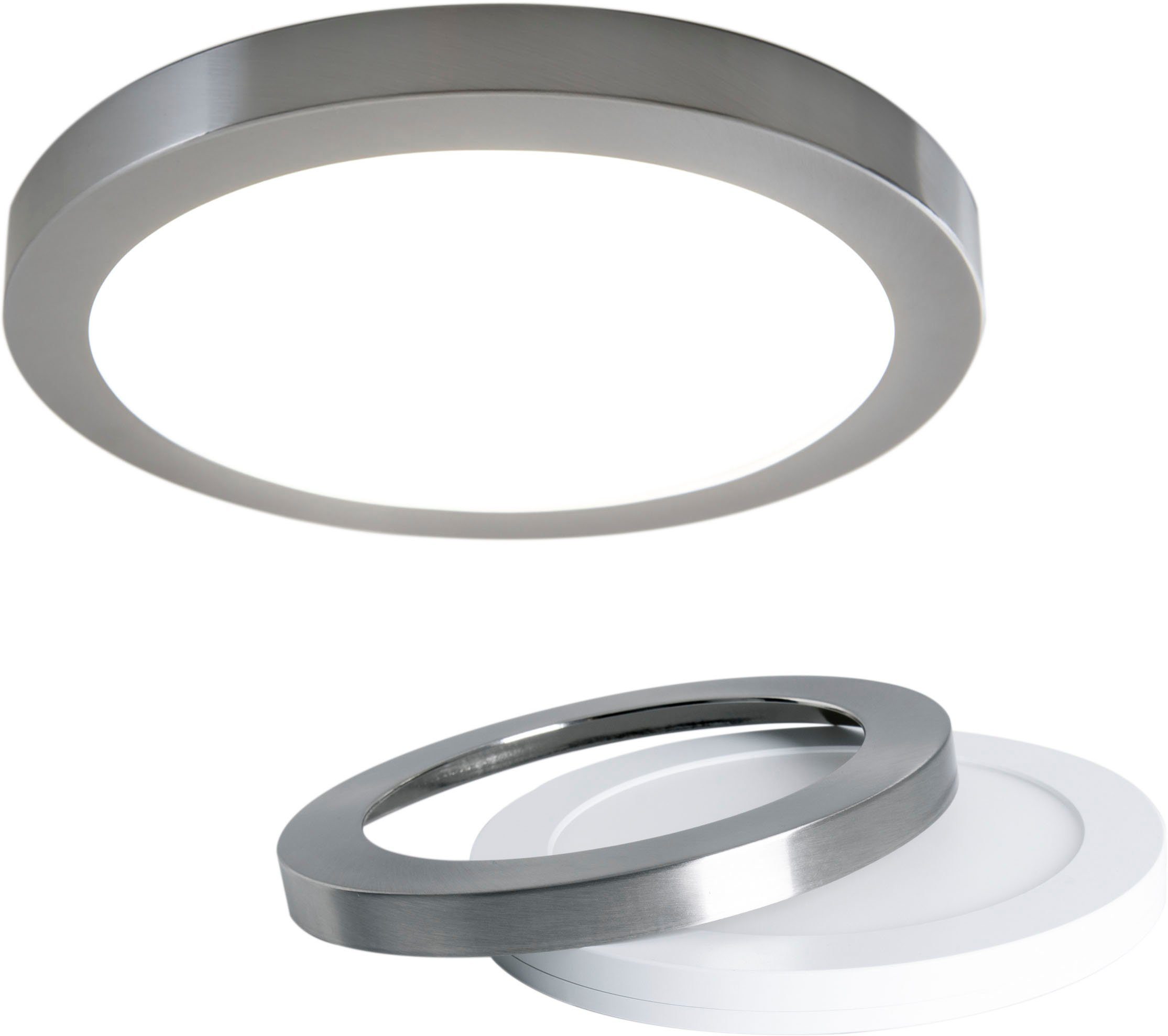 näve Led-plafondlamp Bonus 3 lichtkleuren, 2-in-1-uitstraling, ring chroom magnetisch afneembaar (1 stuk)