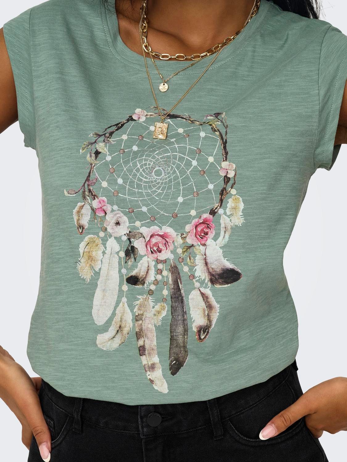 Only Shirt met korte mouwen ONLBONE S/S FEEL/FEATHERS TOP
