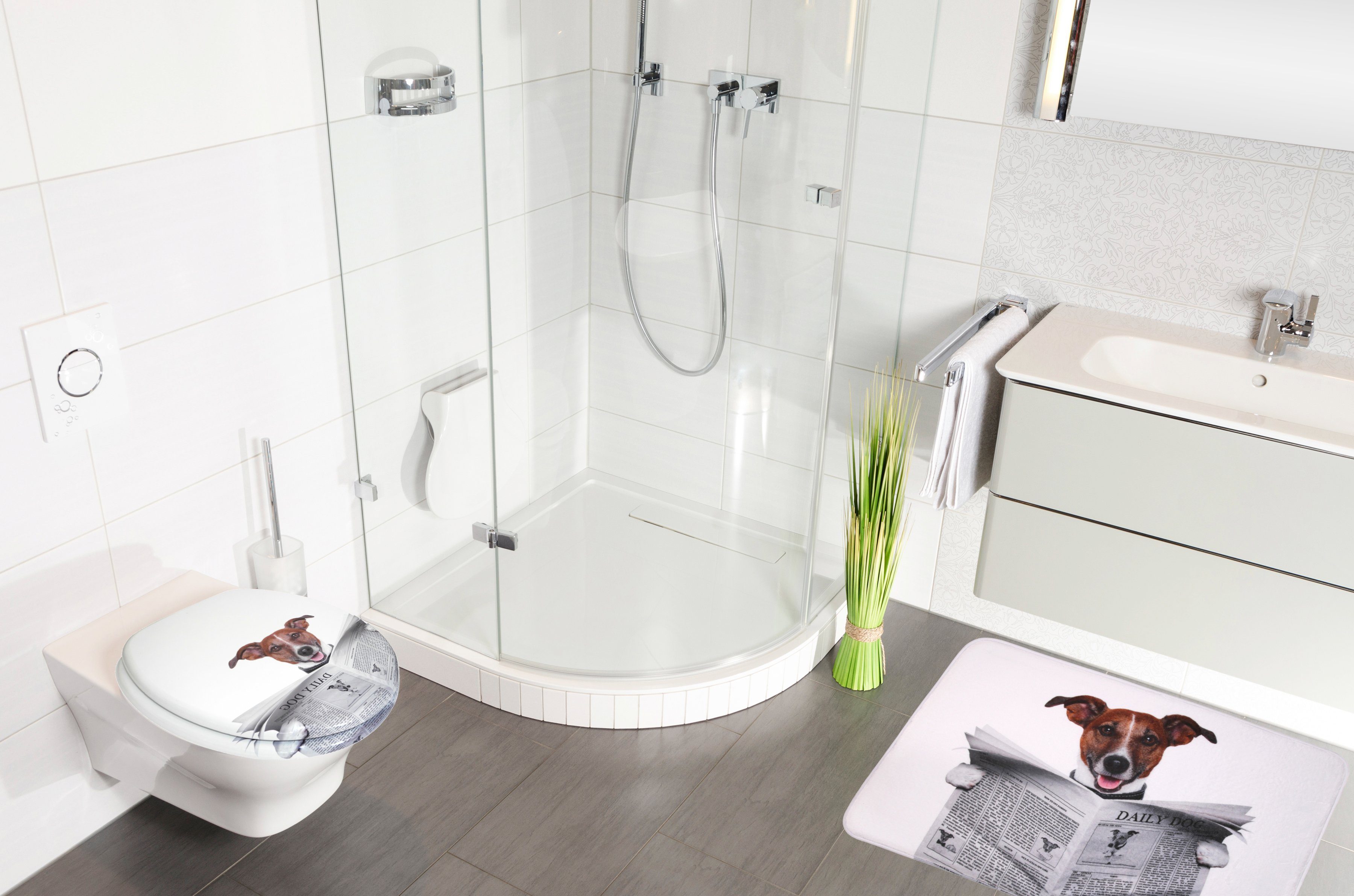 Sanilo Set badkameraccessoires Newspaper bestaand uit toiletzitting, badmat en wastafelplug (complete set, 3-delig)