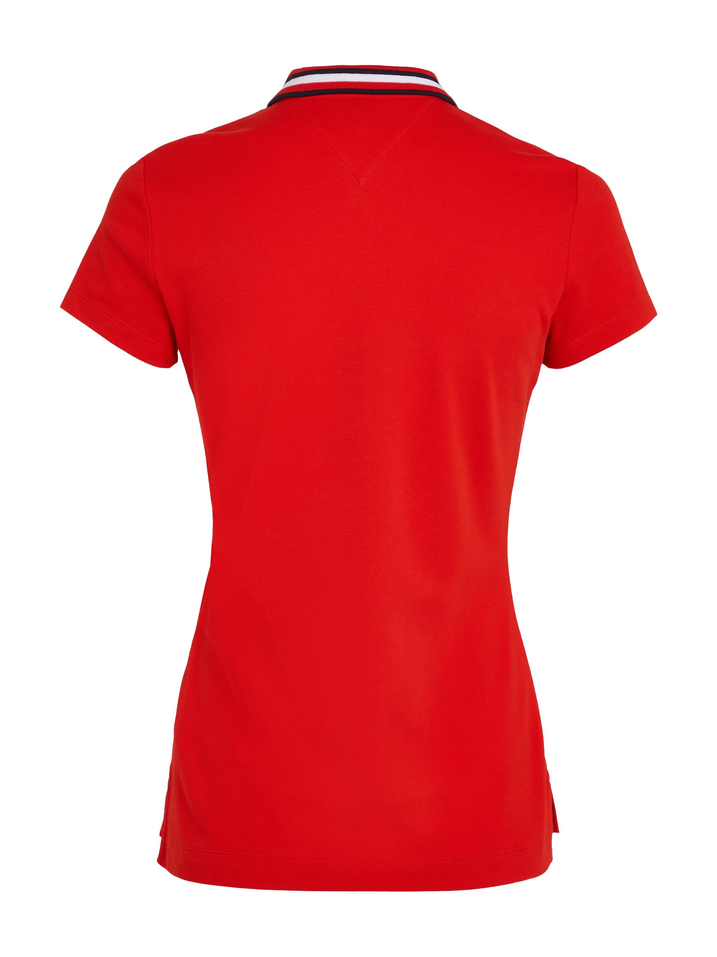 Tommy Hilfiger Poloshirt SLIM GLOBAL STRIPE POLO SS Polokraag met contrasterende strepen, kleine knoopsluiting (Global Serie TH VROUWEN)