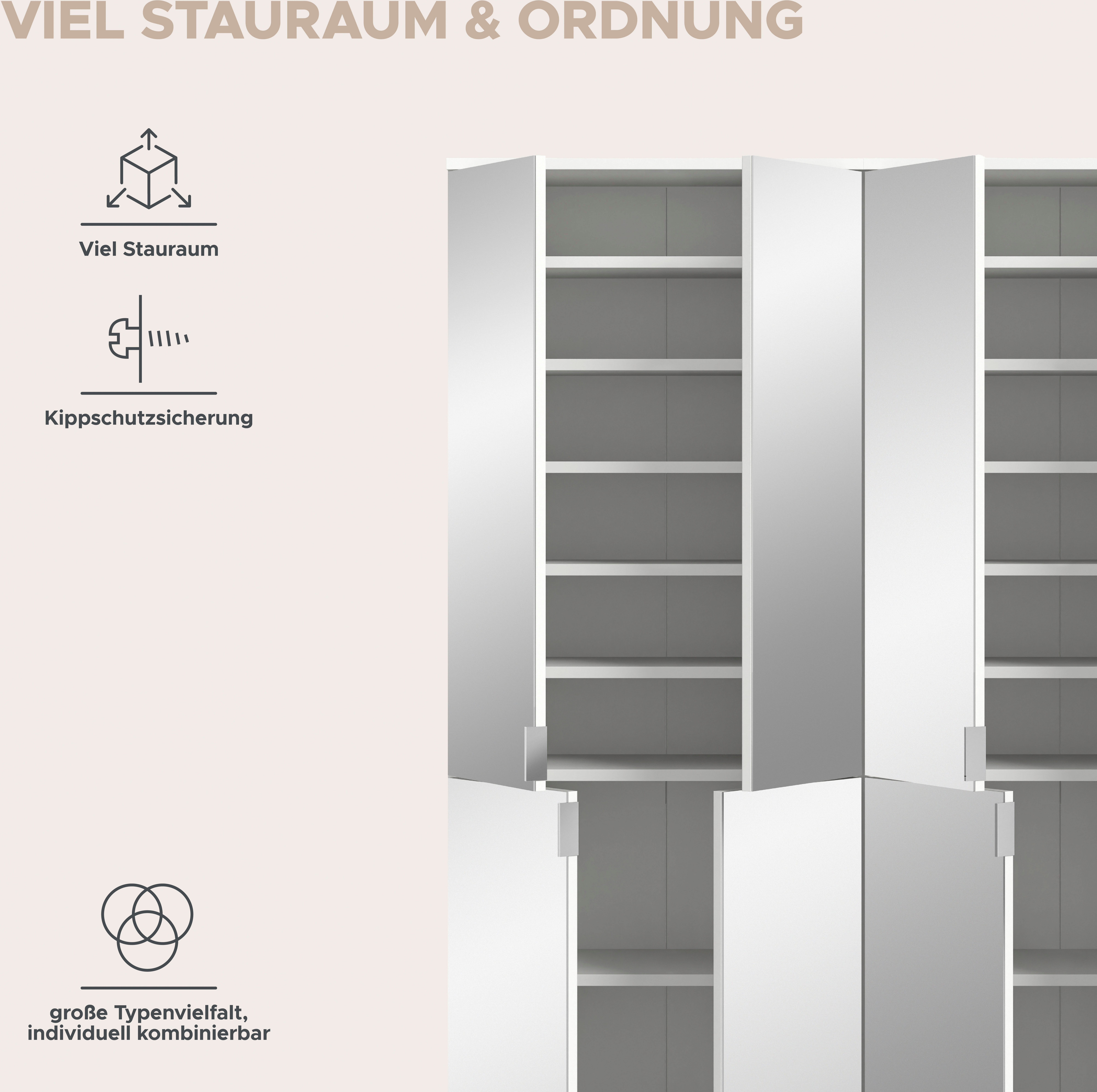 INOSIGN Halmeubelset Trondheim, Breedte 122 cm, bestaande uit 2 Kasten, 8 Deuren, 18 Vakken (set, 2-delig)
